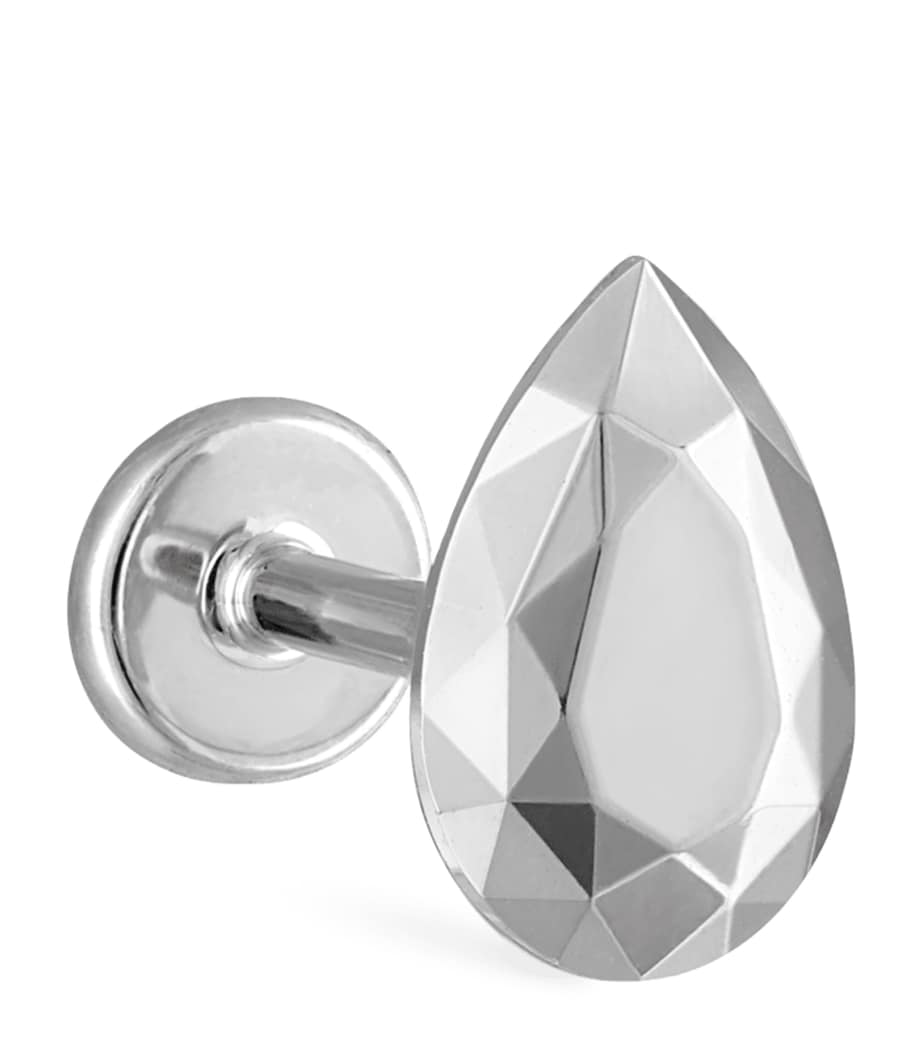 Faceted Pear Threaded Stud Earring (6.5mm) WHITE GOLD Image 1