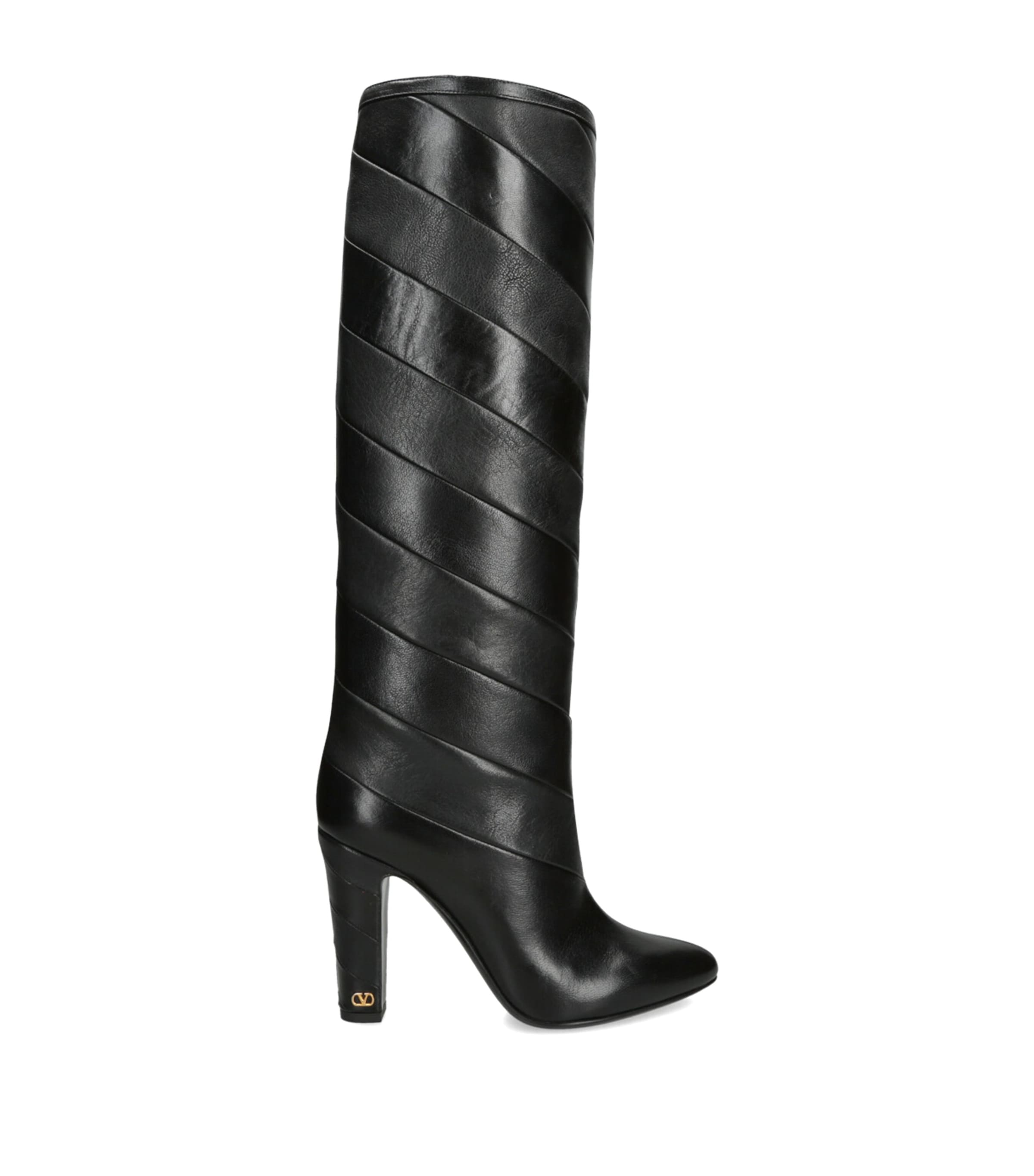 Leather Patchwork Knee-High Boots 100 BLACK Image 1