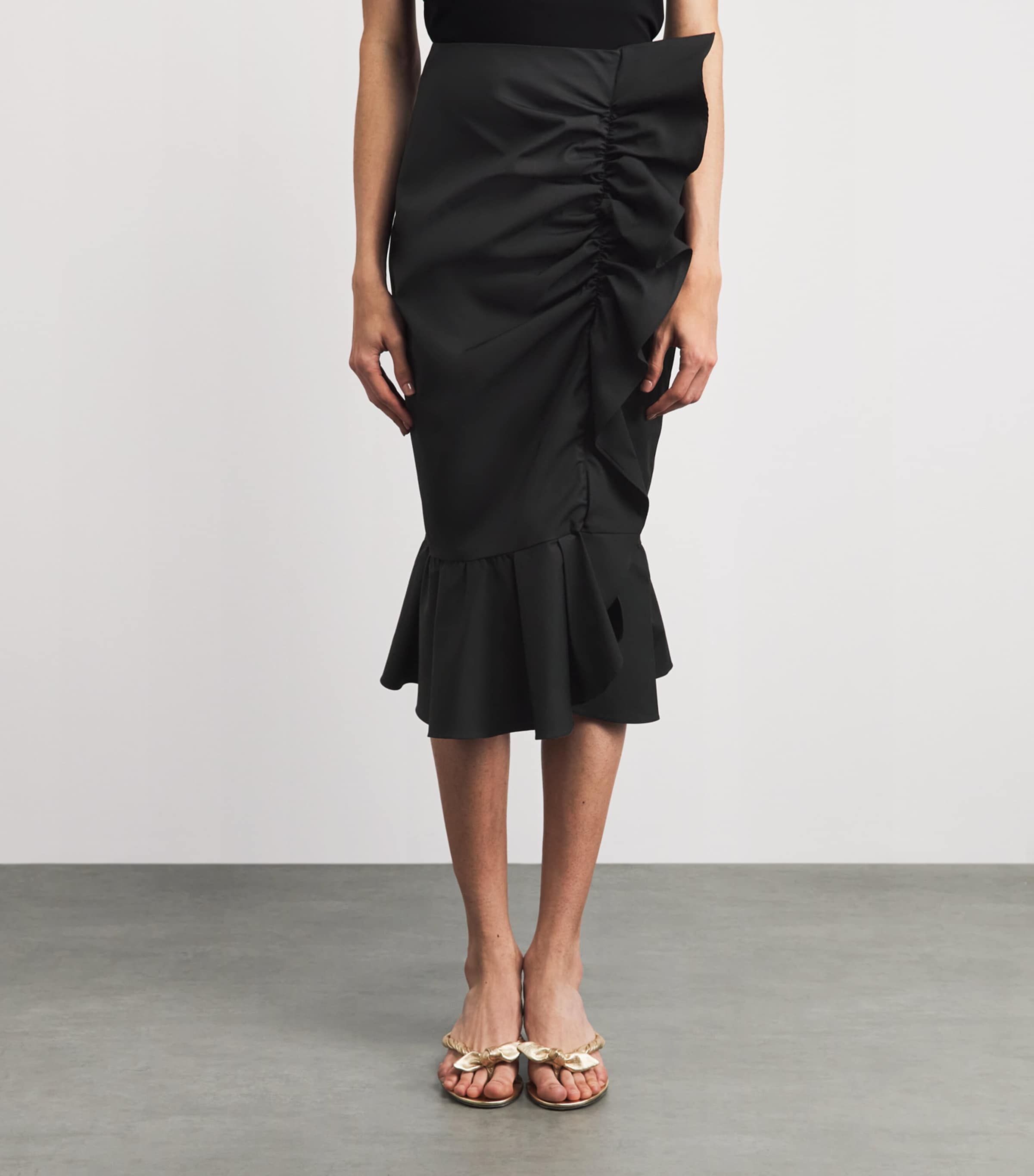 Carolina Herrera Womens Cotton-Blend Ruffle Midi Skirt Black Image 4