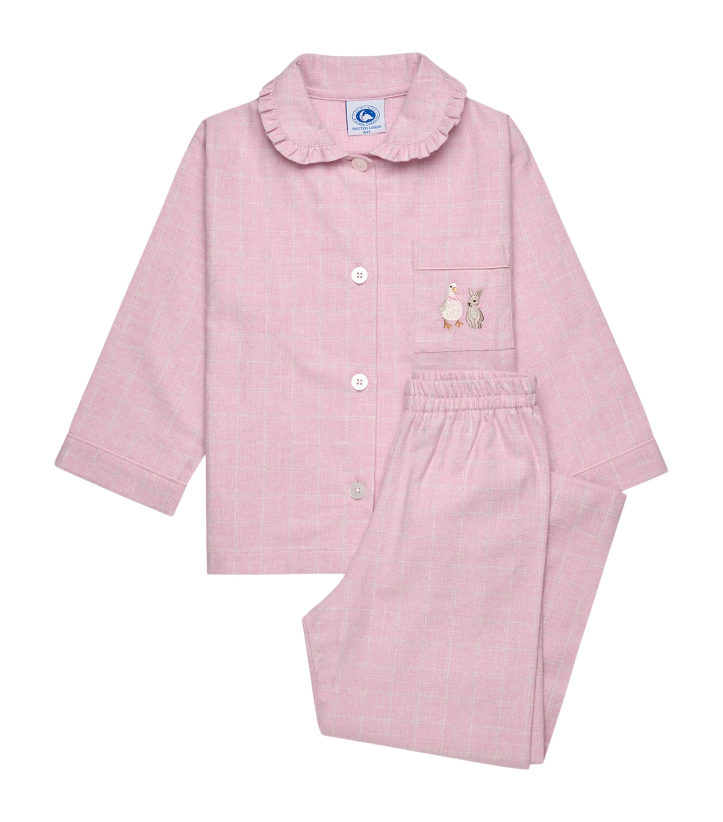 Trotters Cotton Check Duck And Bunny Pyjama Set In Pink