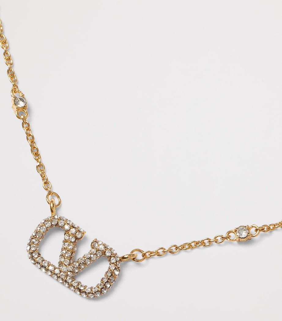 Embellished VLogo and Faux Pearl Necklace Y49 Image 5