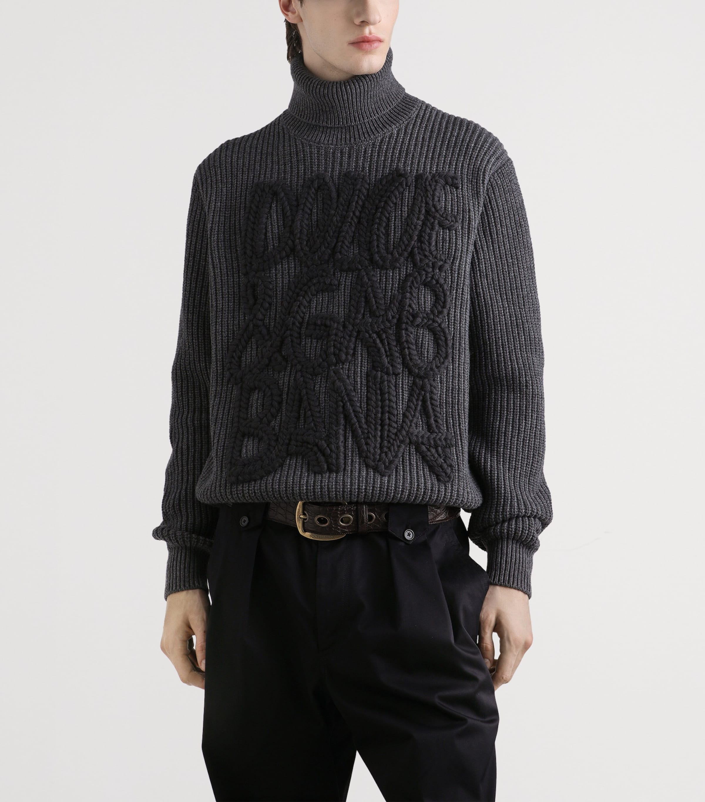 Virgin Wool Embroidered Rollneck Sweater N0542 IRON GREY Image 2