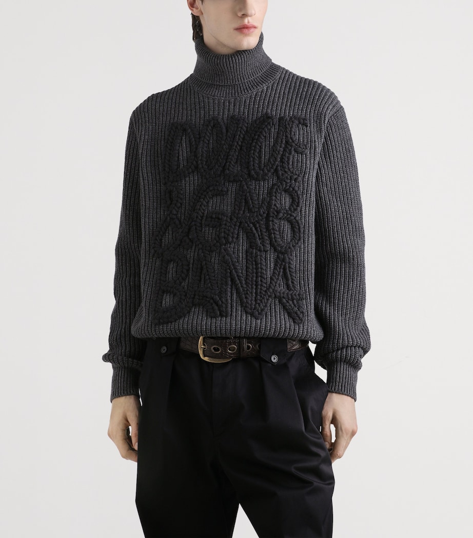 Virgin Wool Embroidered Rollneck Sweater N0542 IRON GREY Image 2