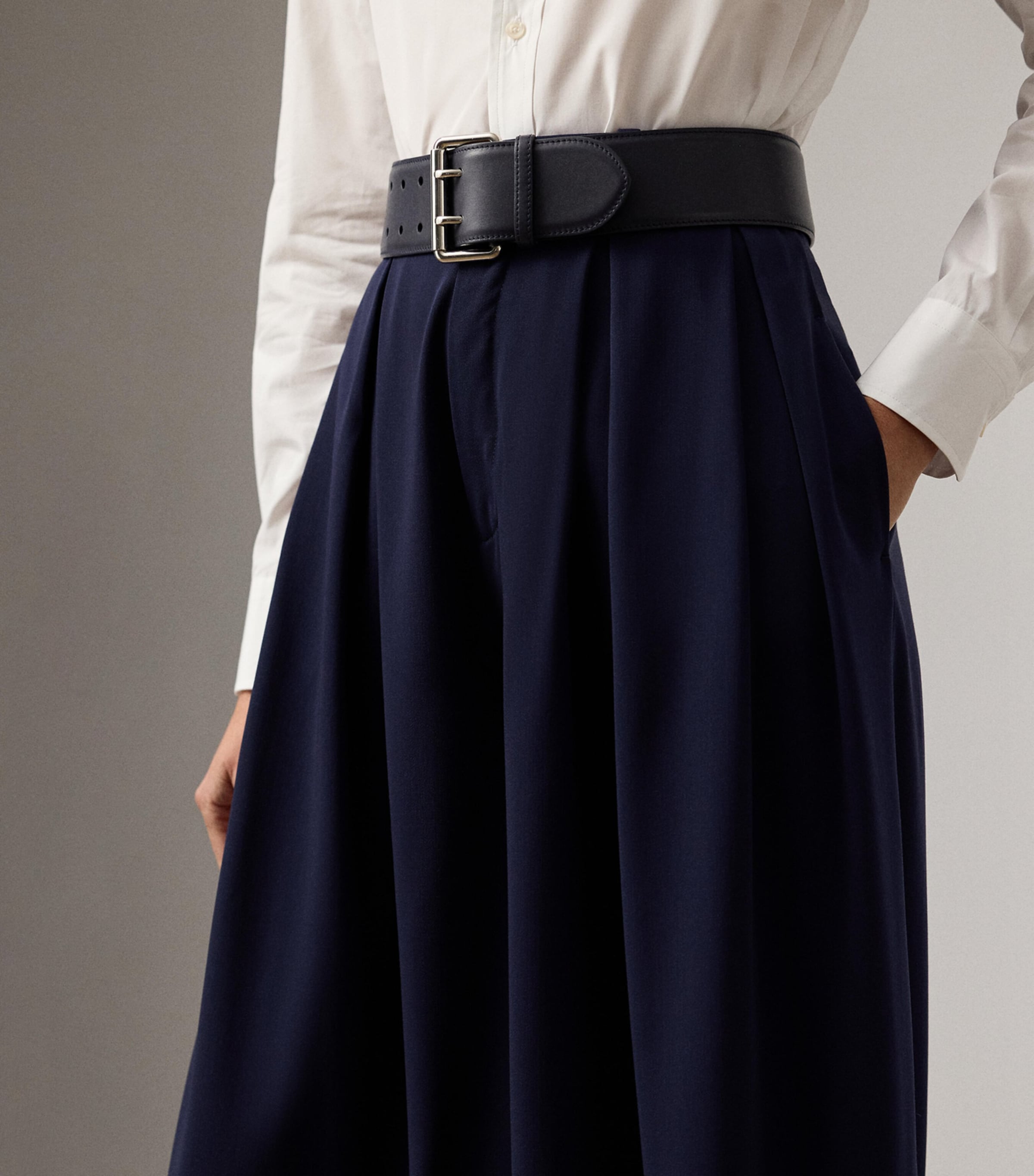 Ralph Lauren Collection Womens Wool Greer Wide-Leg Trousers Navy Image 5