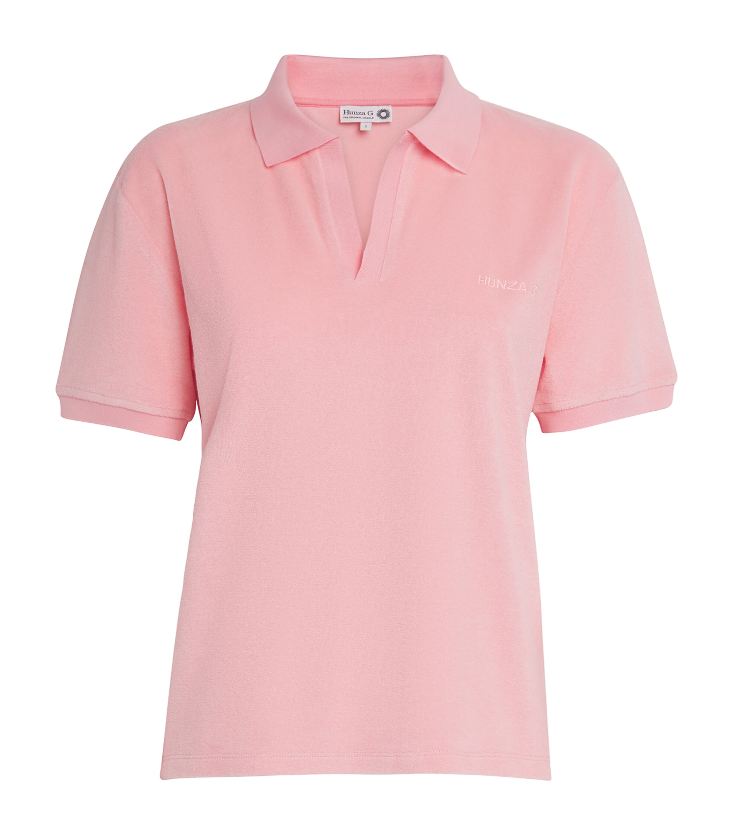Hunza G Cotton Terry Towelling Polo Shirt In Pink
