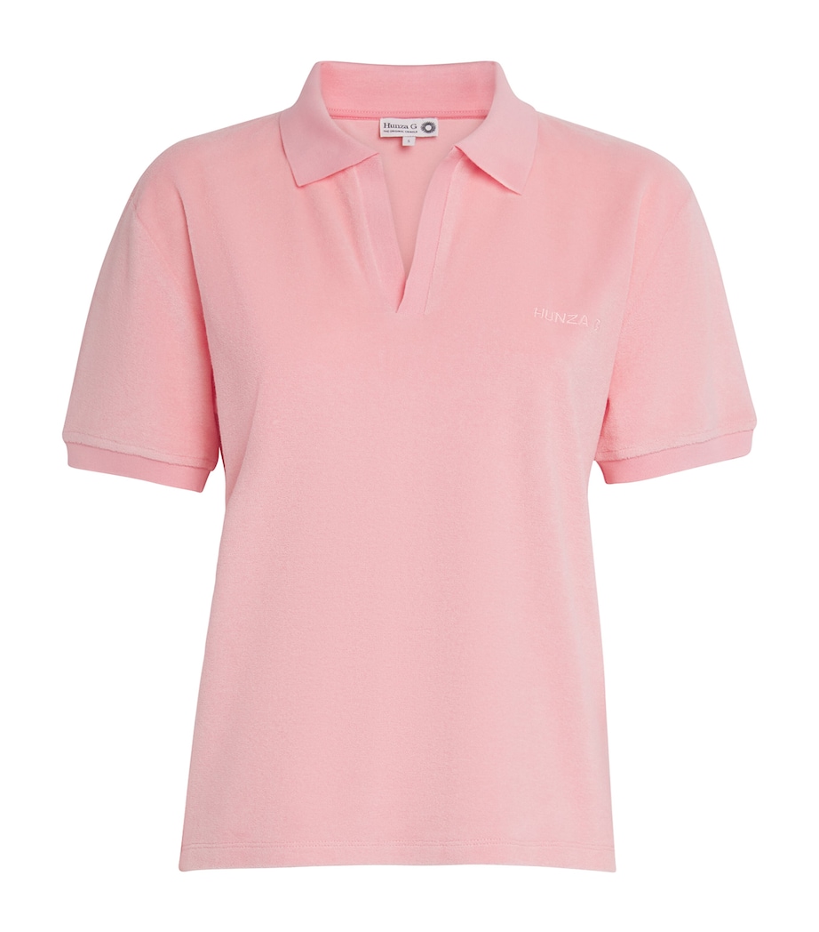Cotton Terry Towelling Polo Shirt PINK Image 1