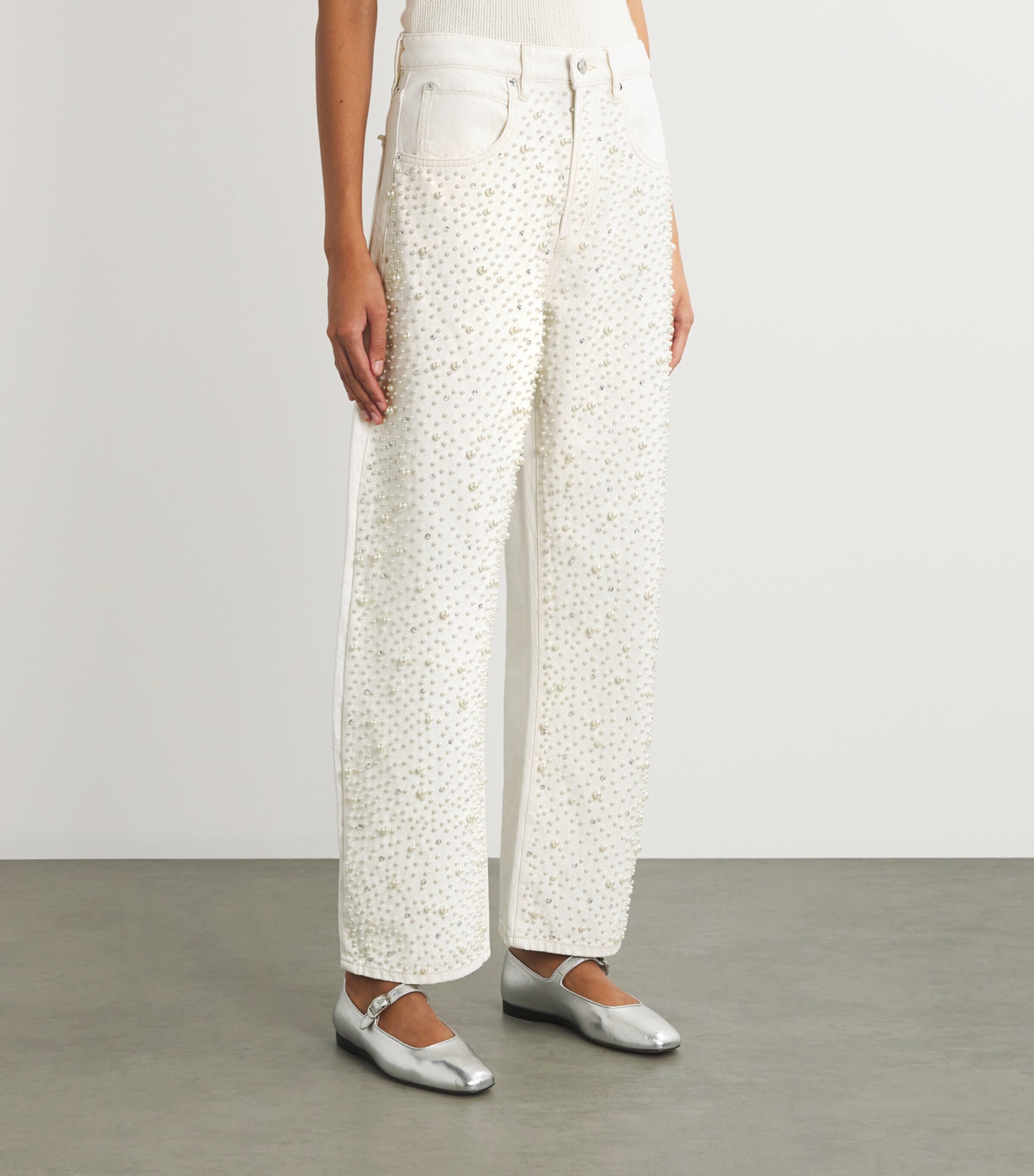FRAME Womens The Pearl Barrel Wide-Leg Jeans Au Natural Clean Image 3