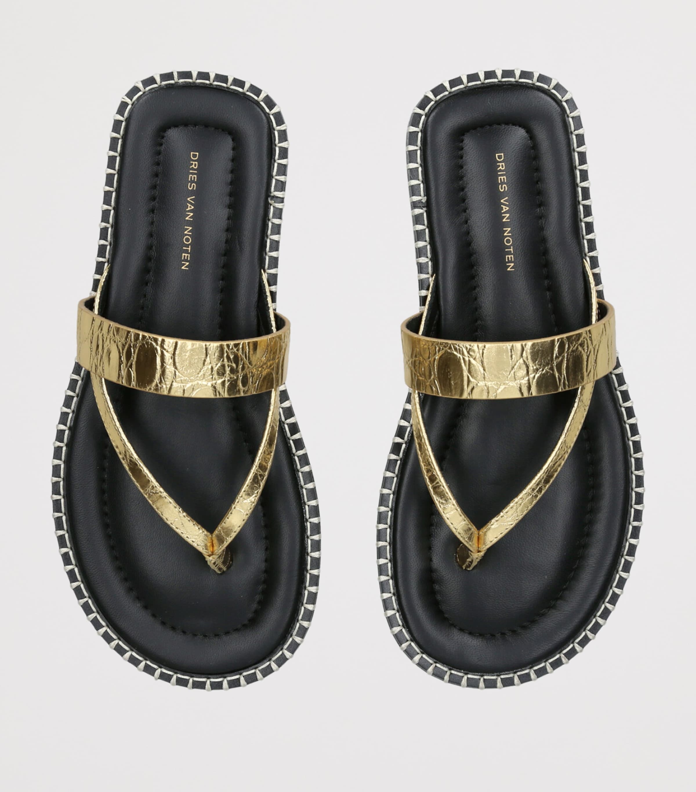 DRIES VAN NOTEN Calfskin Contrast Sandals Gold Image 4