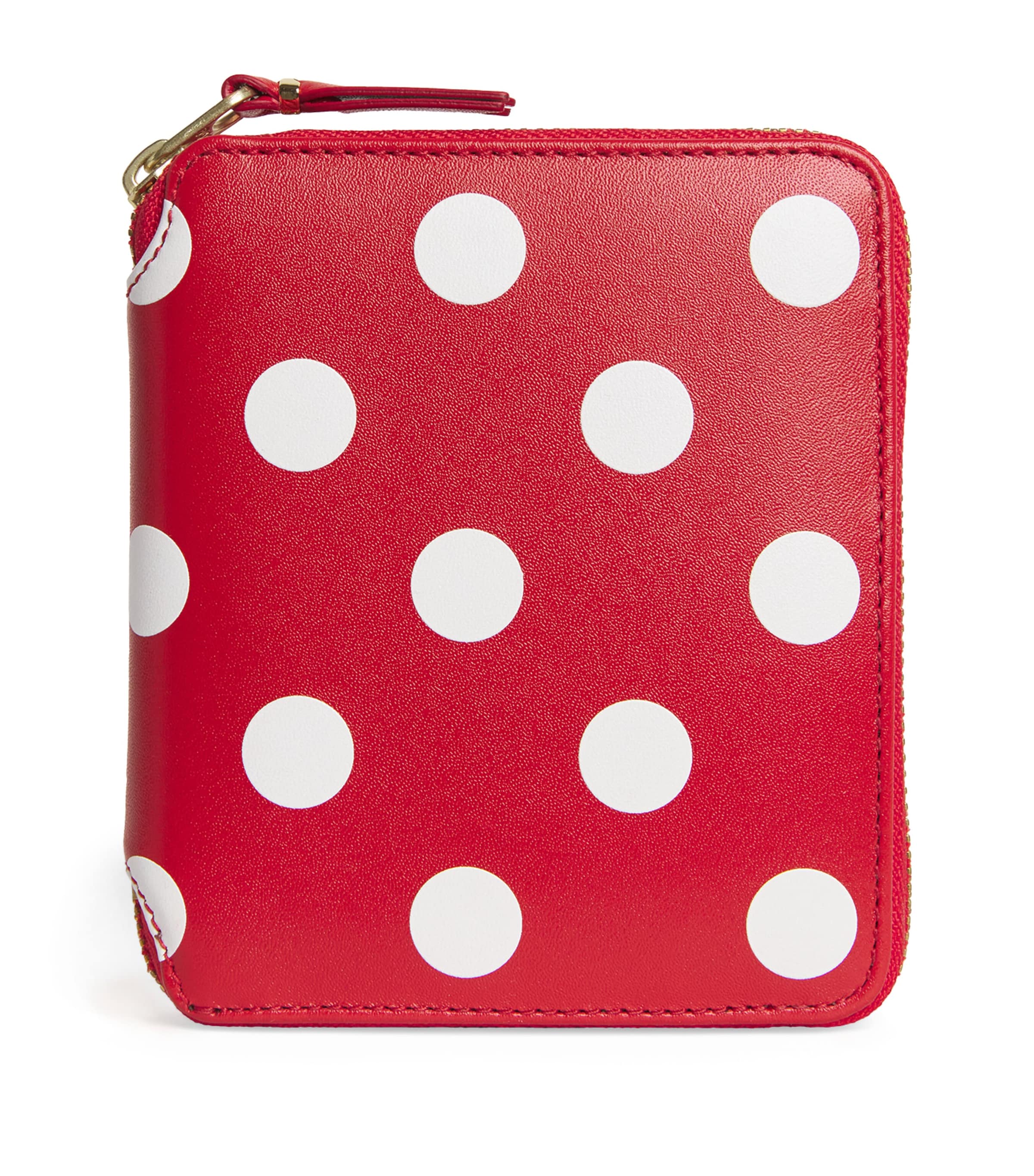 Comme Des Garçons Leather Polka-dot Zipped Wallet In Red