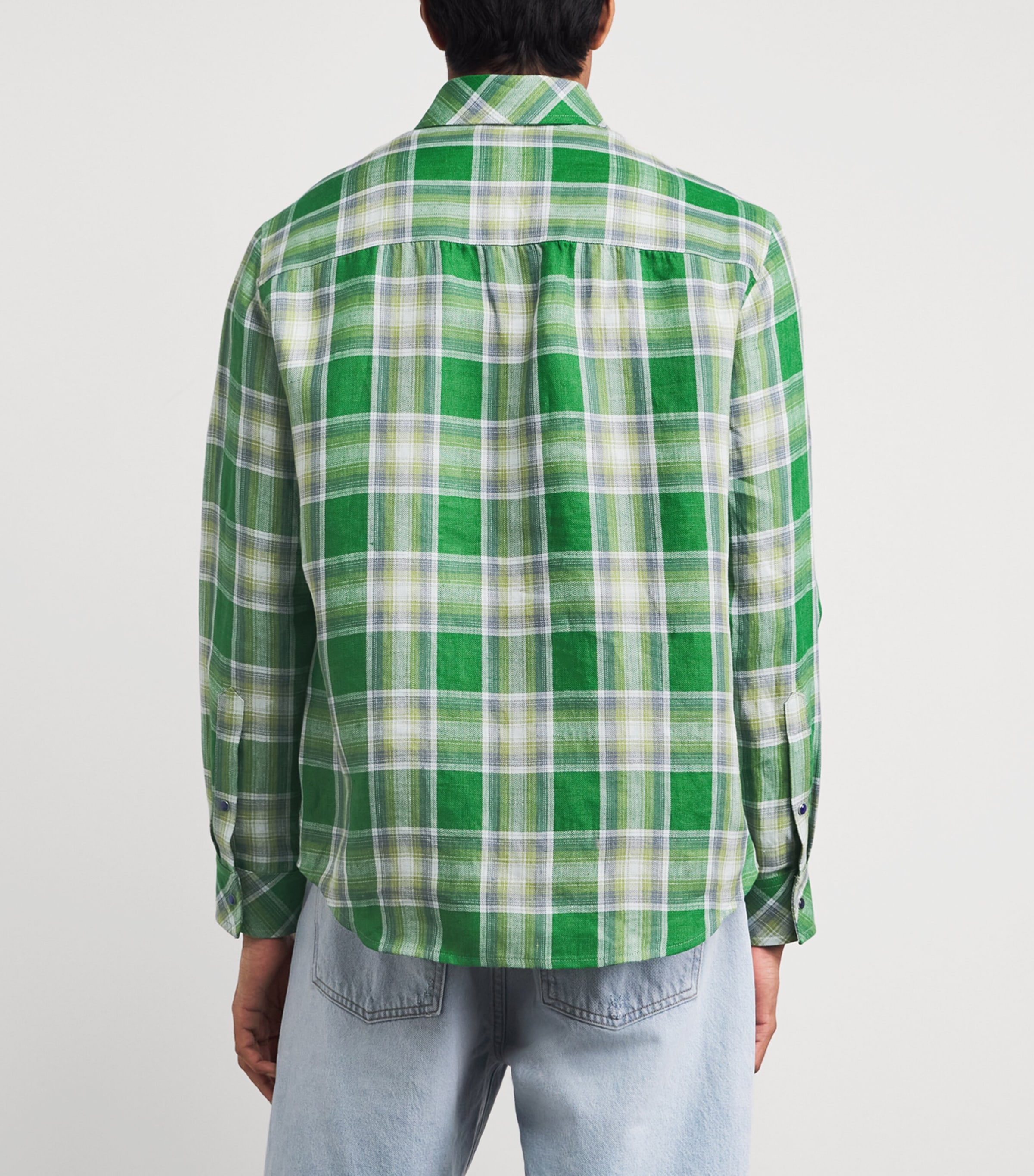 GOD'S TRUE CASHMERE Mens Linen Tartan Harbour Shirt Lapis Lazuli Image 5