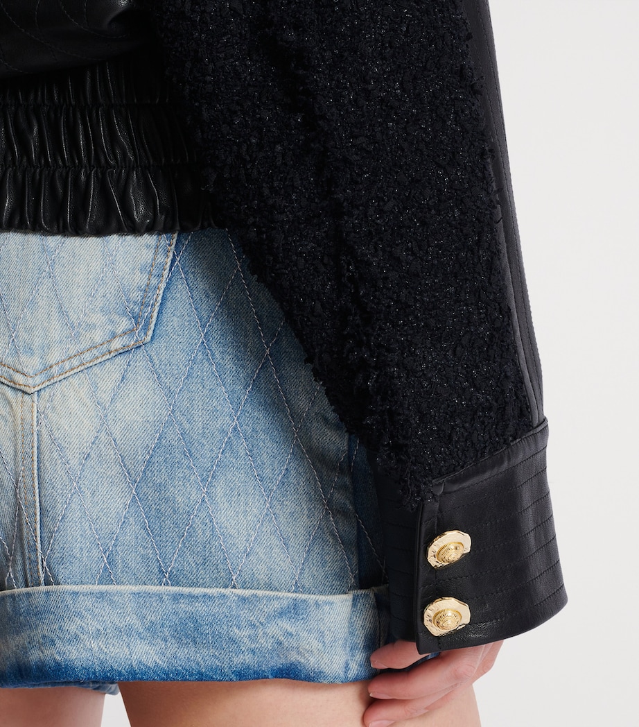 Tweed-Trim Leather Jacket EAP NOIR/NOIR Image 8