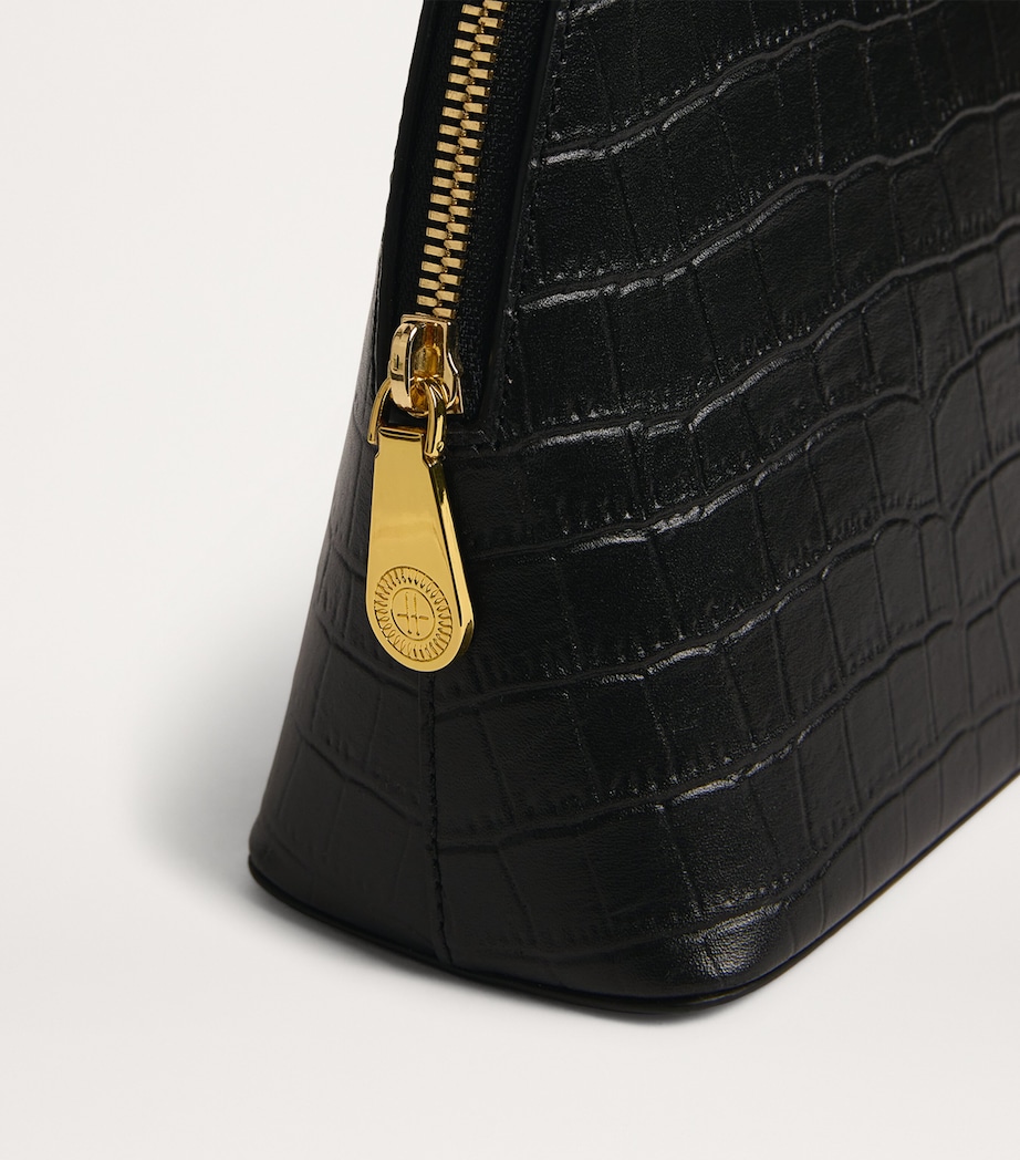 Large Croc-Embossed Leather Cosmetics Bag BLACK Image 3