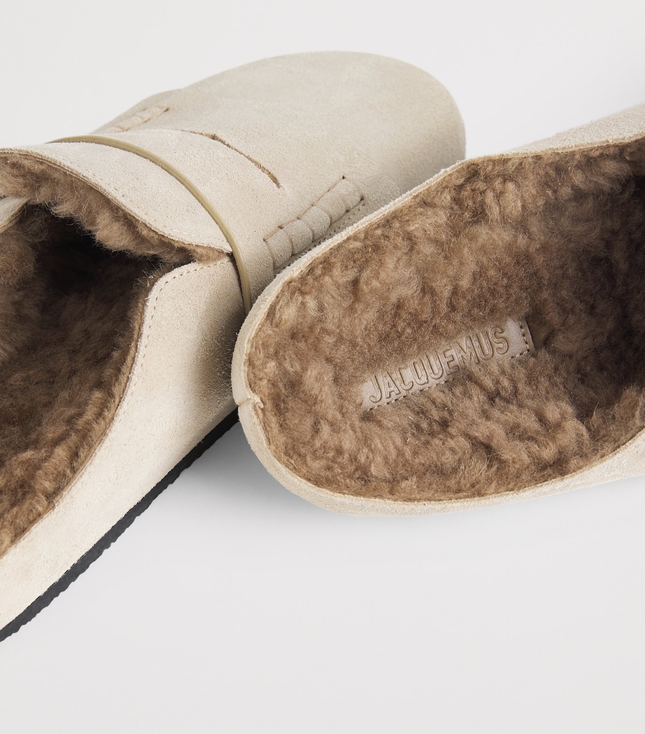 Suede Shearling Mule Loafers 130-LIGHT BEIGE Image 7
