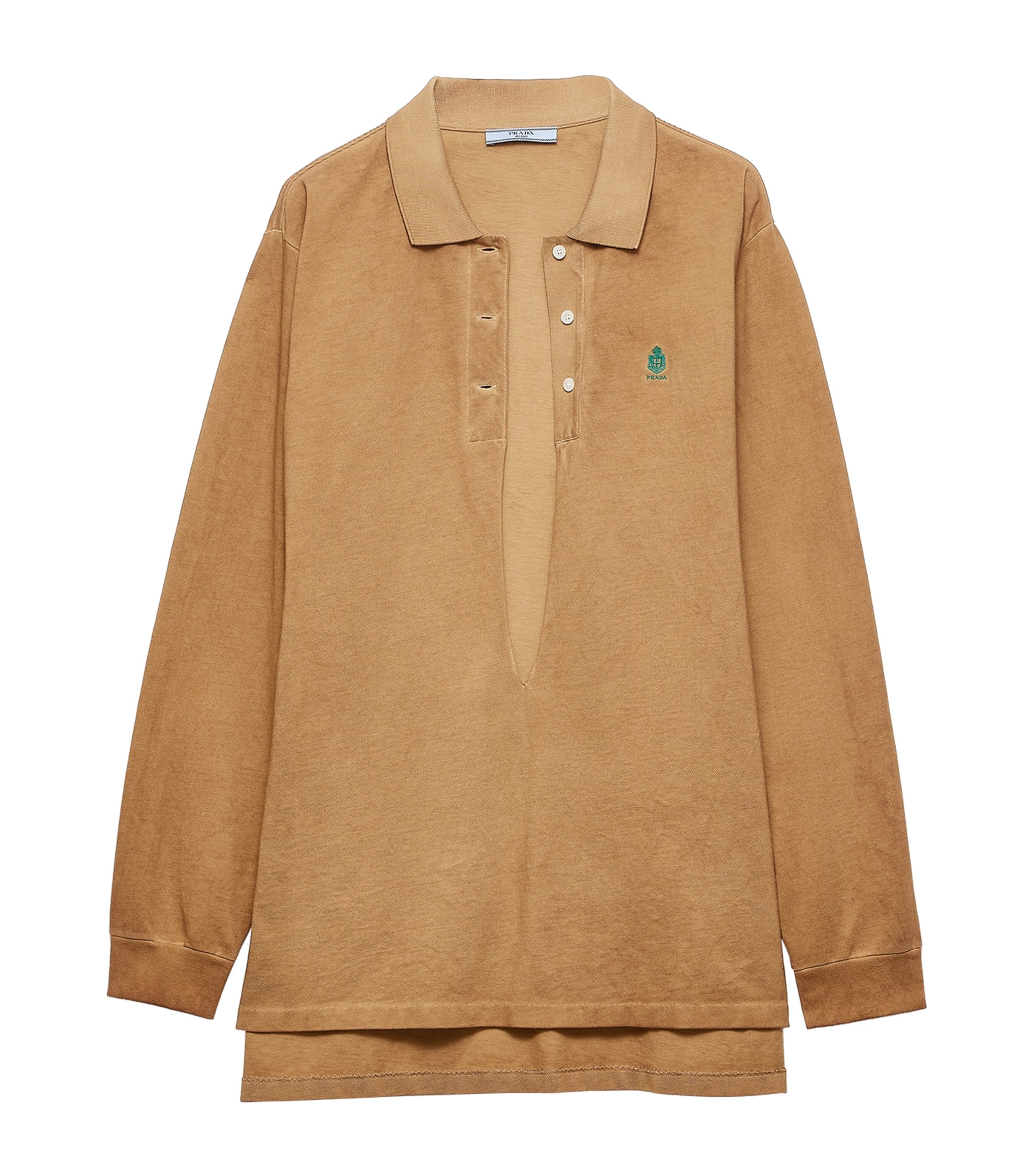 Prada Womens Cotton Piqué Plunge-Neck Polo Shirt Neutral Image 1