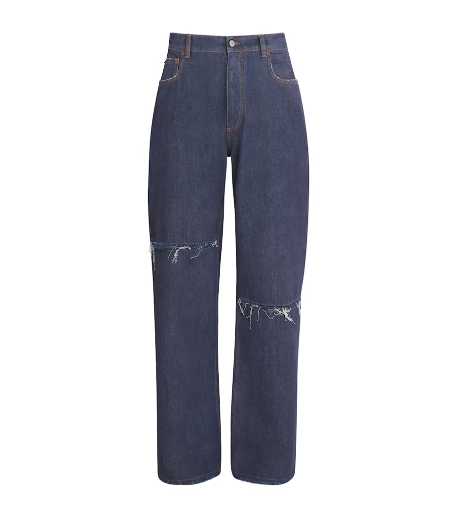 MM6 Maison Margiela Mens Ripped Wide-Leg Jeans Blue Image 1