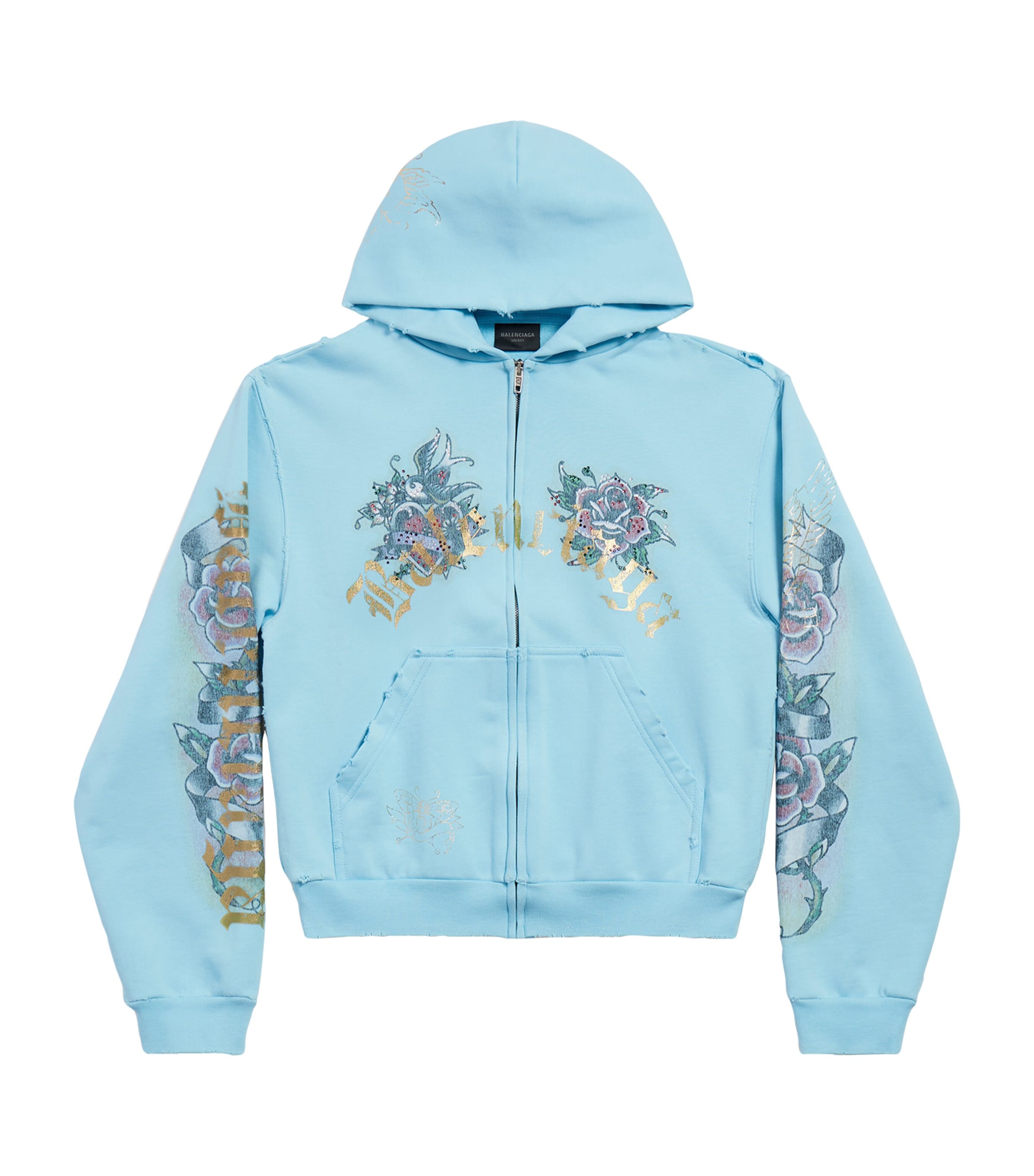 Balenciaga Cotton Tacky Tattoo Zip-up Hoodie In Navy