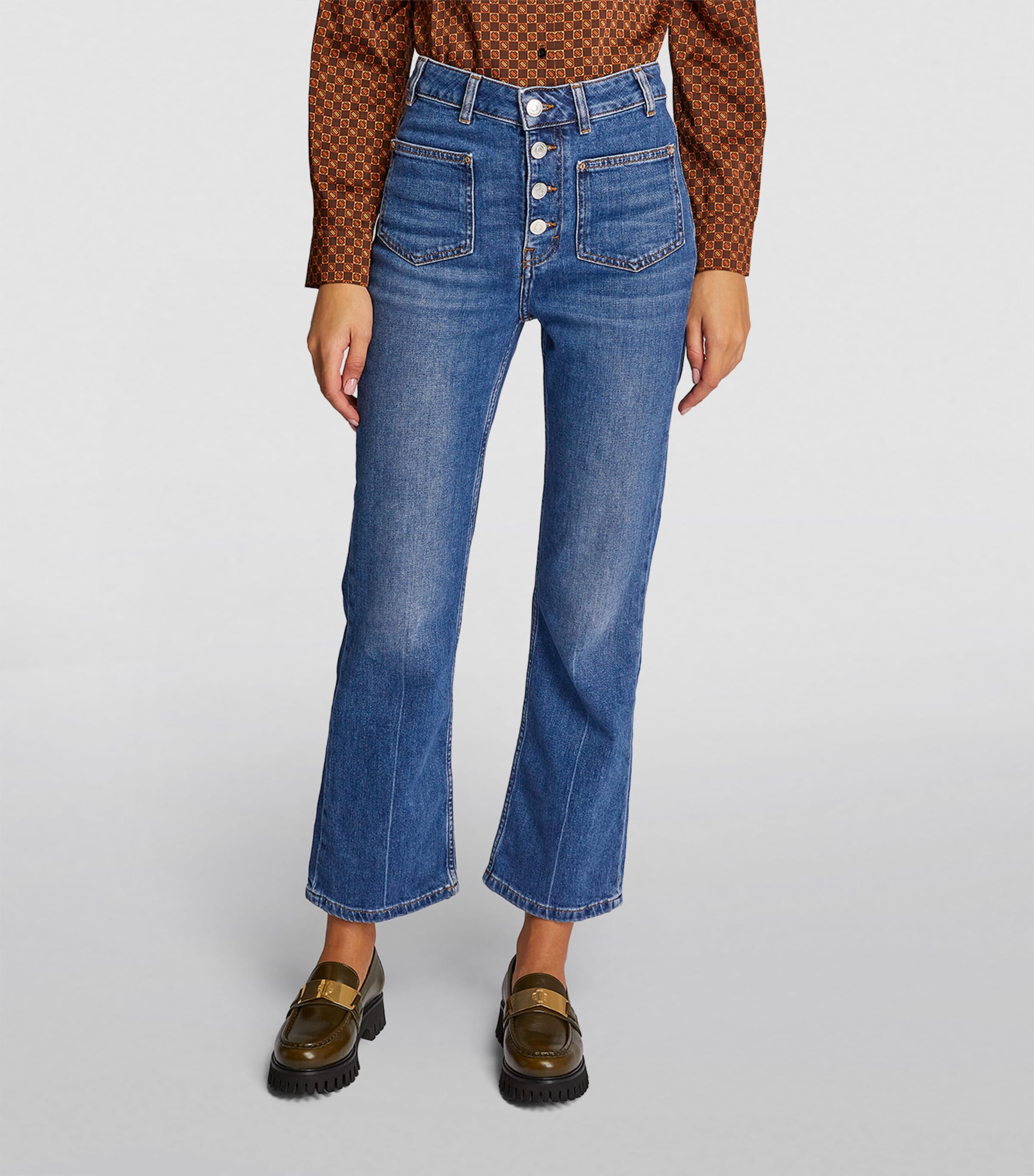 Button-Up Flared Jeans BLUE Image 3