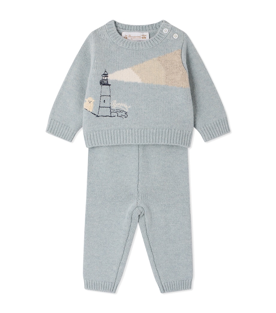 Bonpoint Wool Embroidered Sweater and Leggings Set (3-18 Months) Multico Bl Gris Image 1
