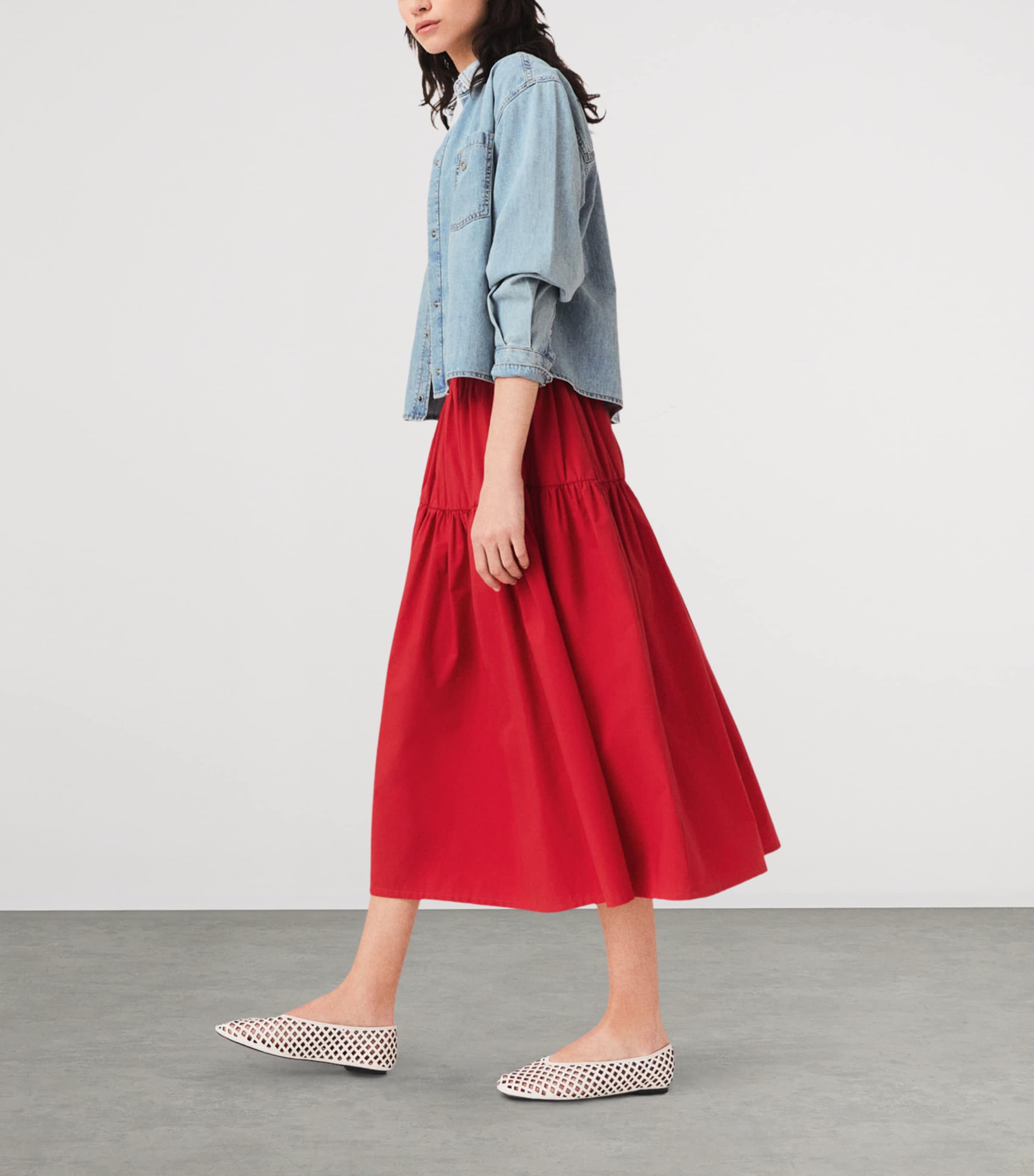 Maje Womens Gathered Maxi Skirt Red Image 3