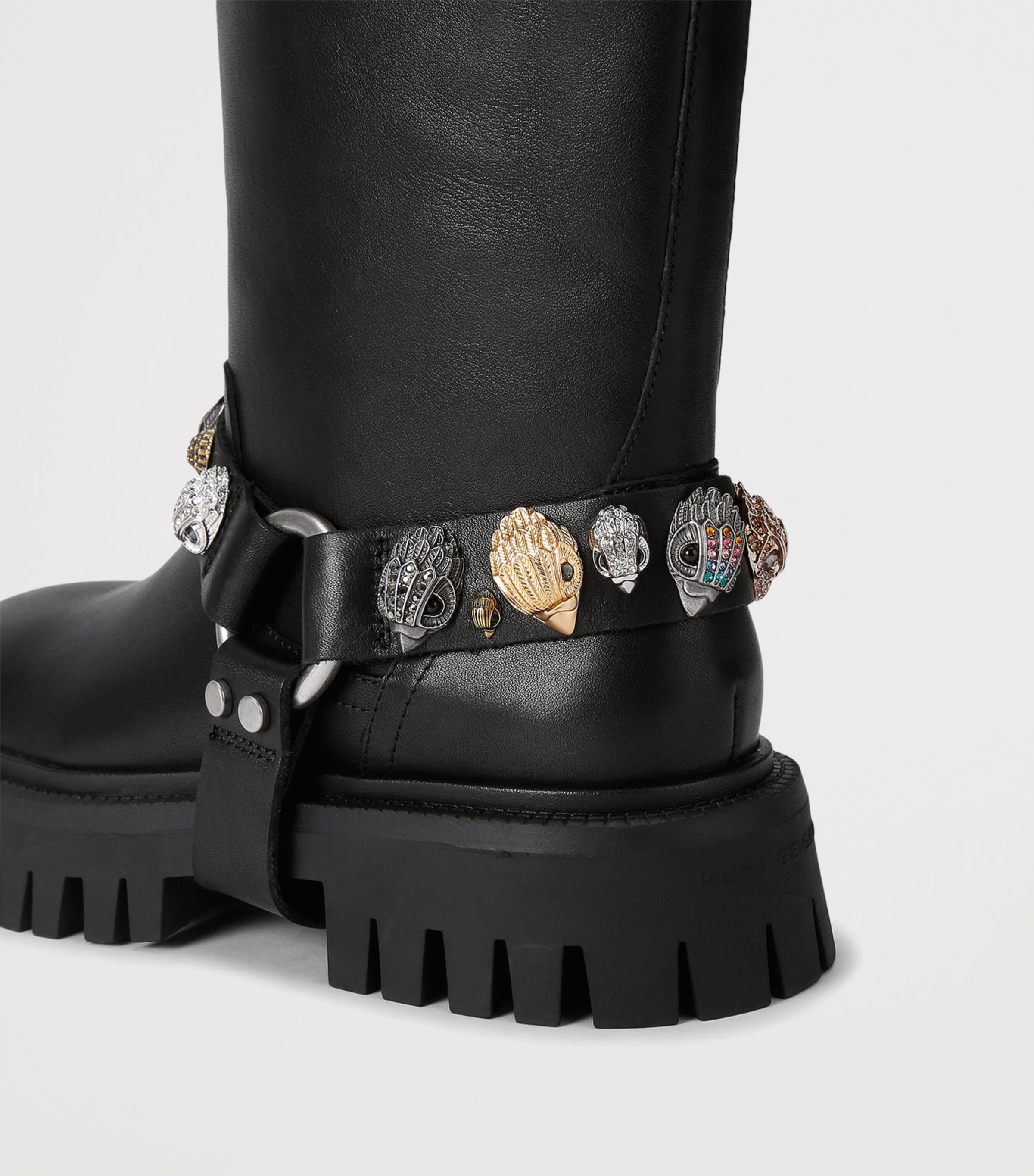 Kurt Geiger London Leather Eagle Harness Biker Boots Black Image 4
