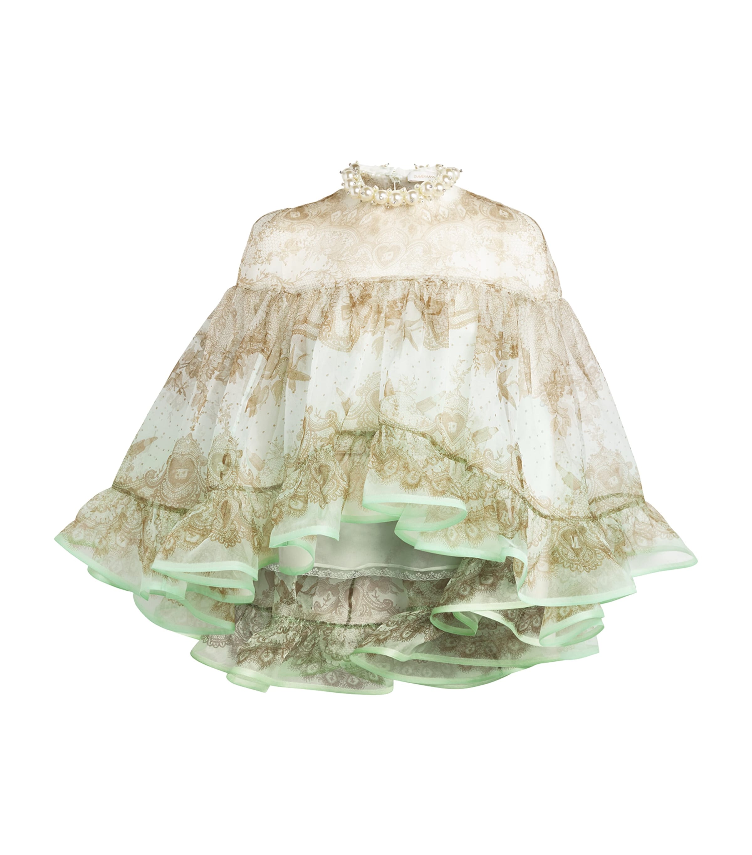Shop Zimmermann Silk Organza Embellished Blouse In Green