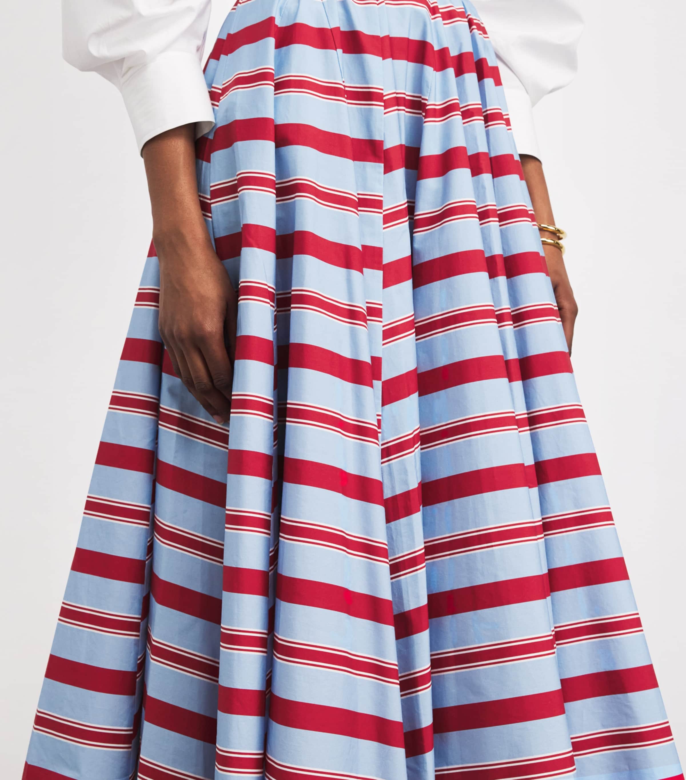 Emilia Wickstead Womens Organic Cotton Stripe Rhea Midi Skirt Bayedere Stripe Image 3