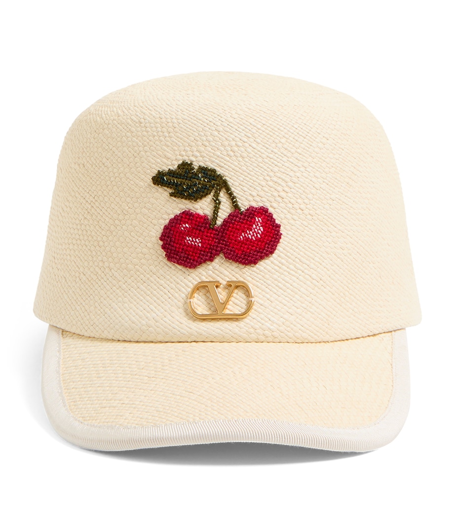 Valentino Garavani Straw VLogo Signature Cherryfic Baseball Cap Bxx Image 1