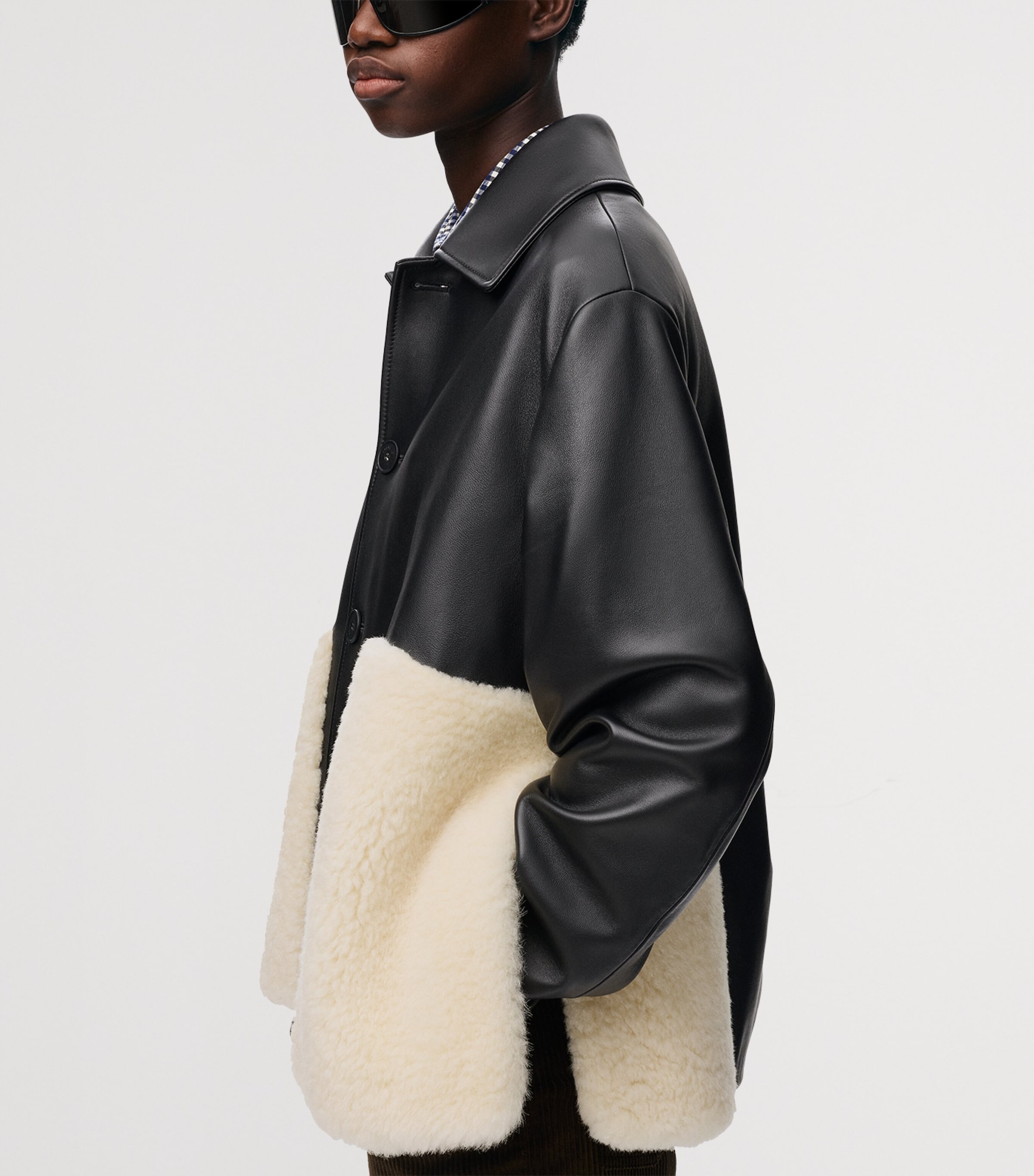 LOEWE Womens Nappa Lambskin Shearling-Trim Jacket Black Image 5