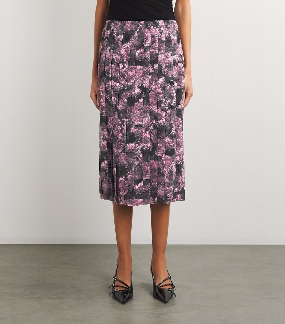 Silk Pleated Midi Skirt PINK PIXEL FLORAL Image 3
