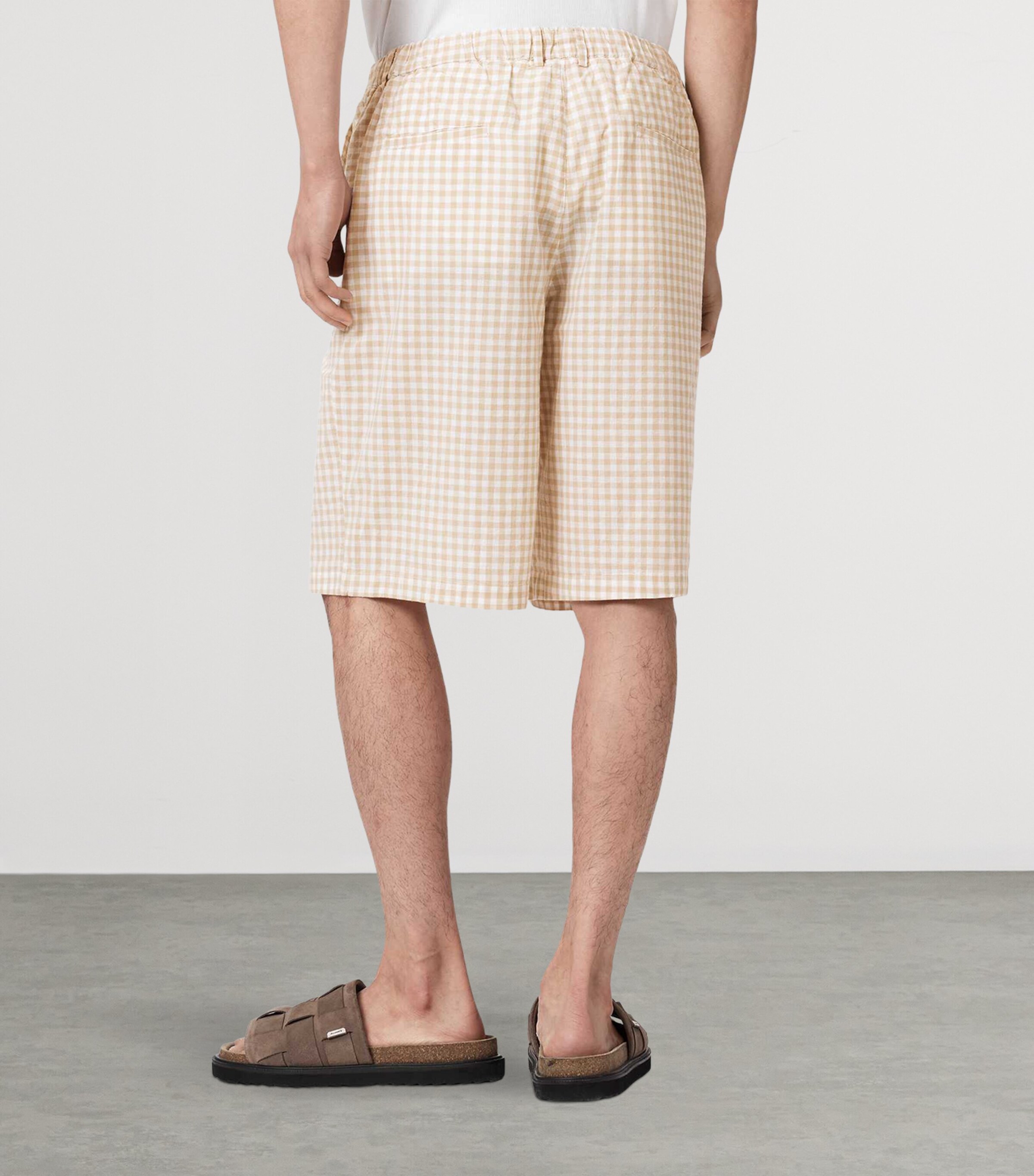 AllSaints Mens Organic Cotton Gingham Rockland Shorts Desert Yellow Image 4