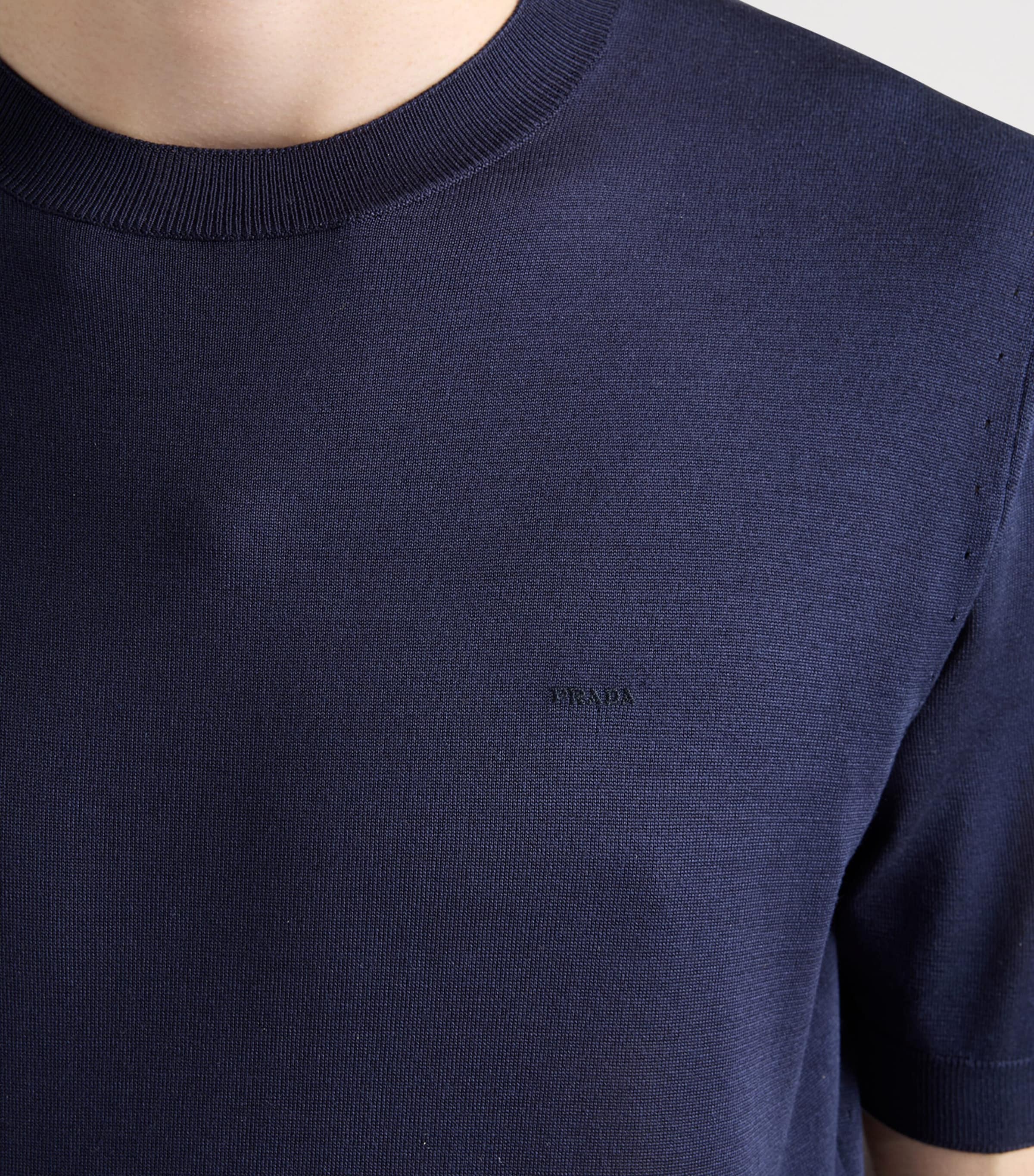 Prada Mens Silk Short-Sleeve Sweater Blue Image 4