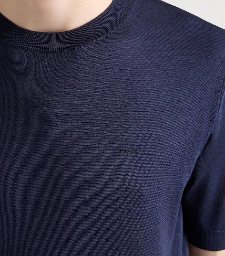 Prada Mens Silk Short-Sleeve Sweater Blue Image 4