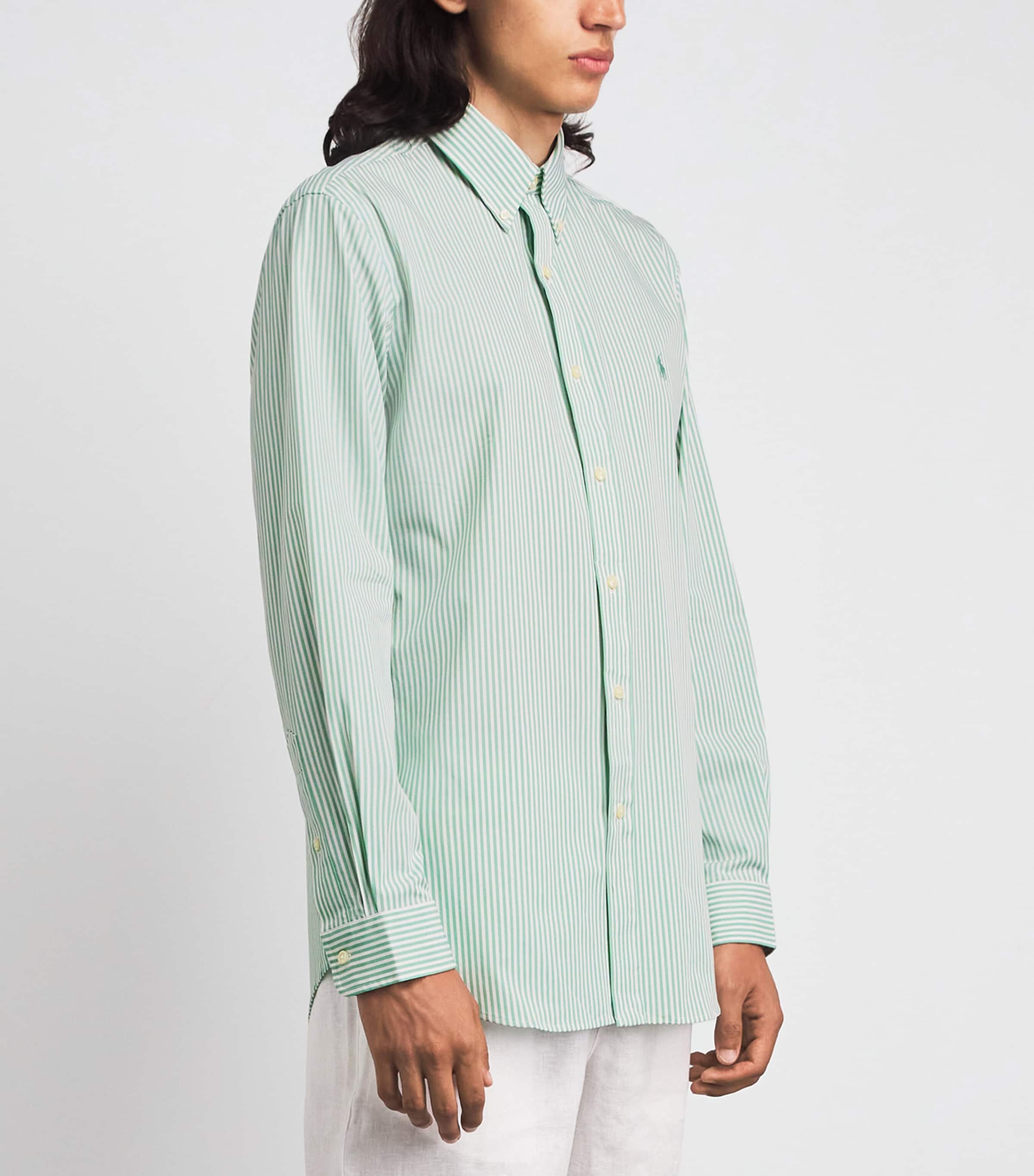 Polo Ralph Lauren Mens Stretch-Cotton Poplin Stripe Shirt Faded Mnt Wht Image 4