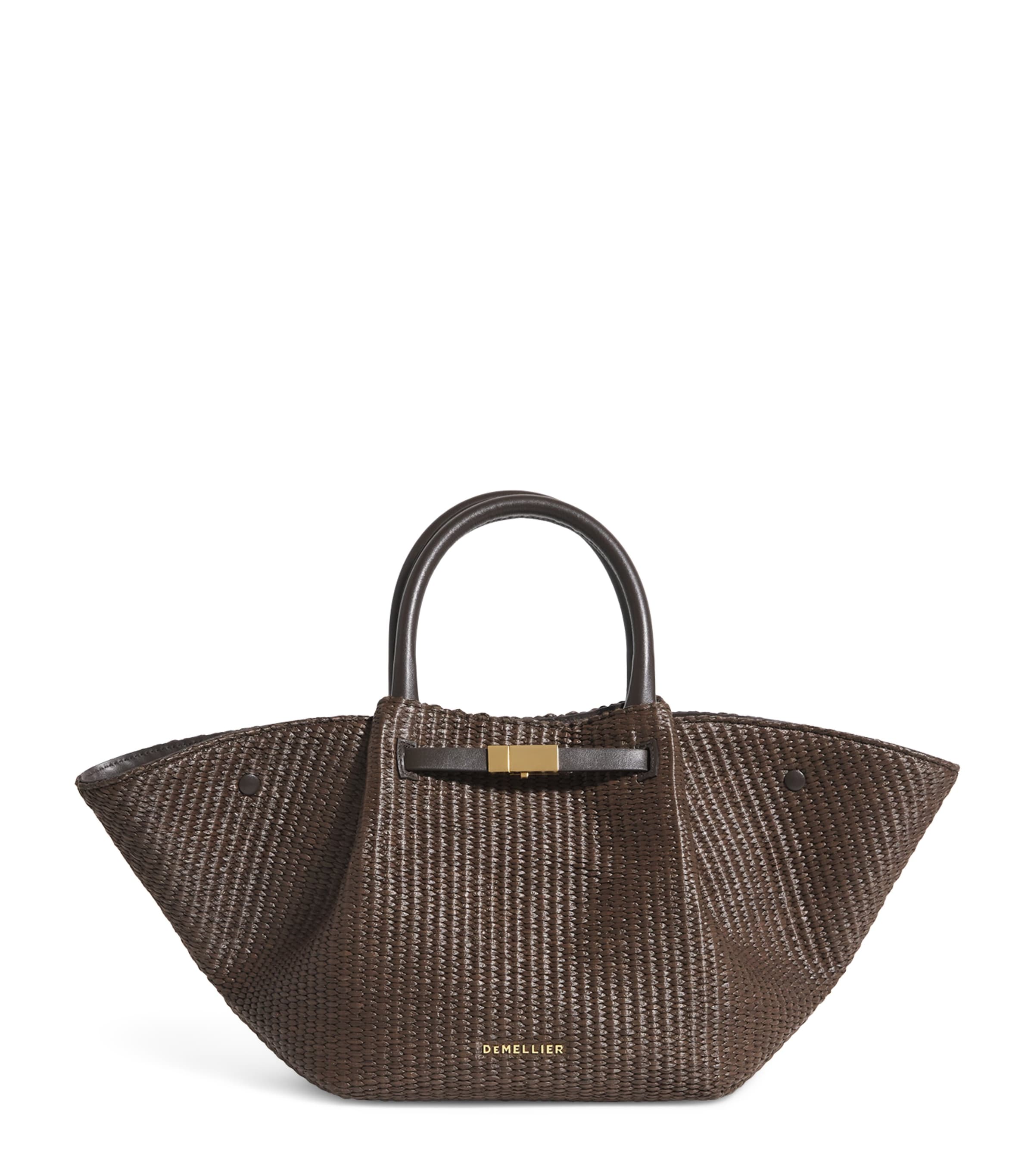 Demellier Midi Raffia New York Tote Bag In Brown