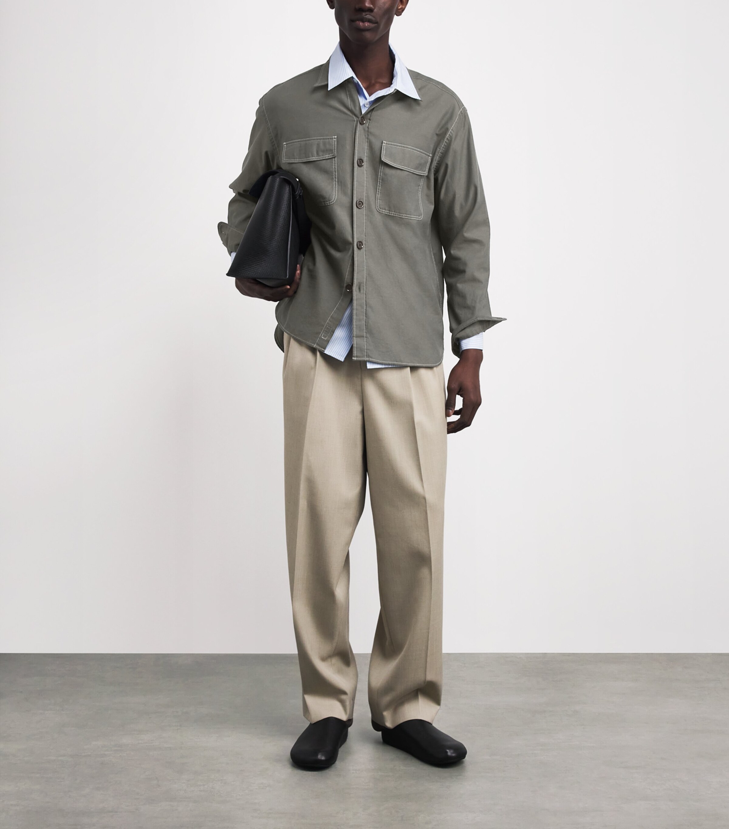 Oliver Spencer Mens Organic Cotton Contrast Shirt Green Image 2