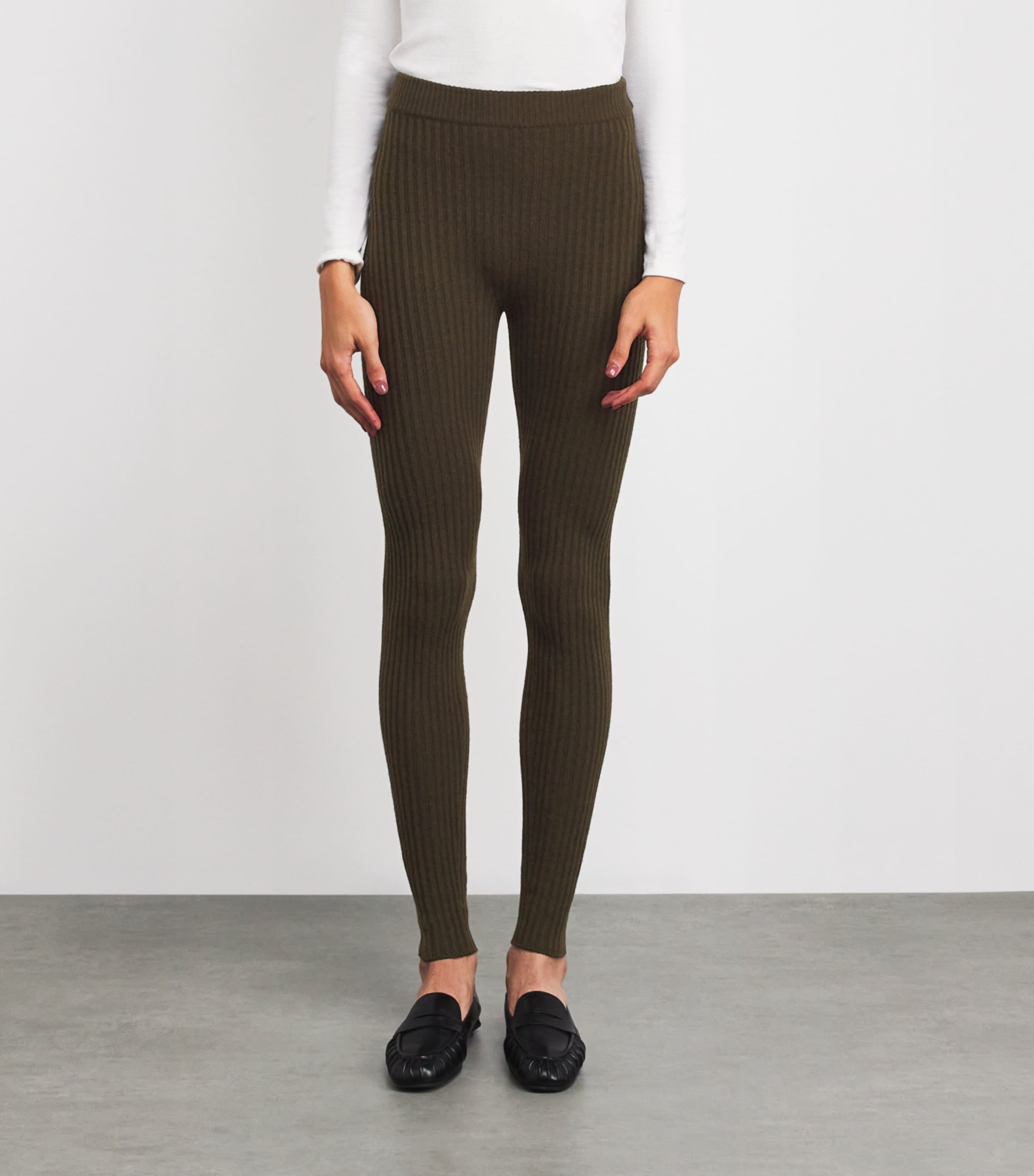 Wool-Blend Rib-Knit Leggings MOSS GREEN Image 3
