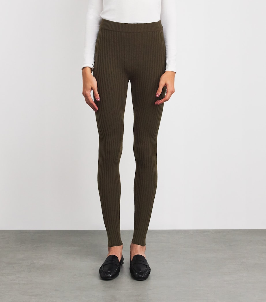 Wool-Blend Rib-Knit Leggings MOSS GREEN Image 3
