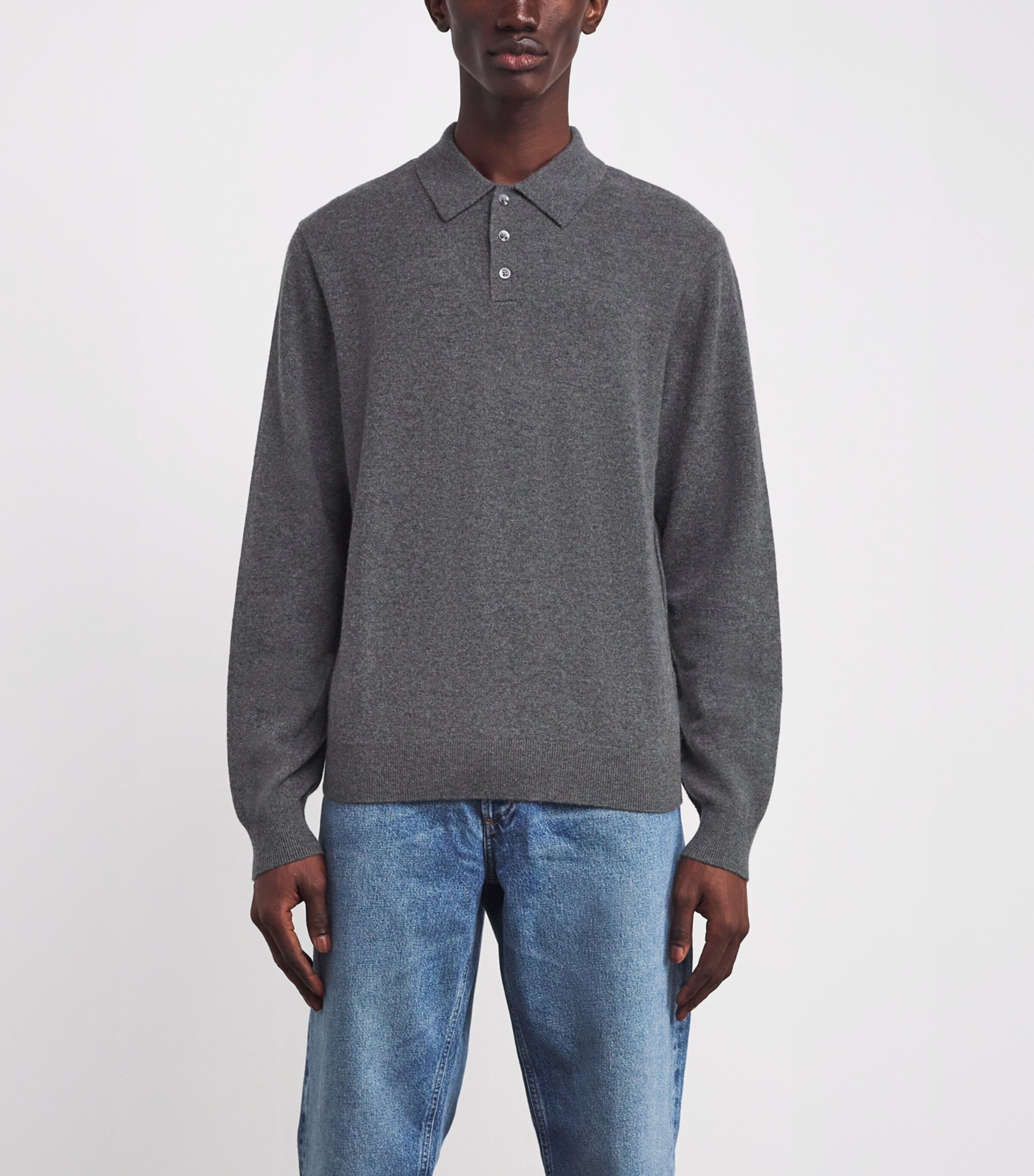 Cashmere Long-Sleeve Polo Shirt 1PG - GREY Image 3