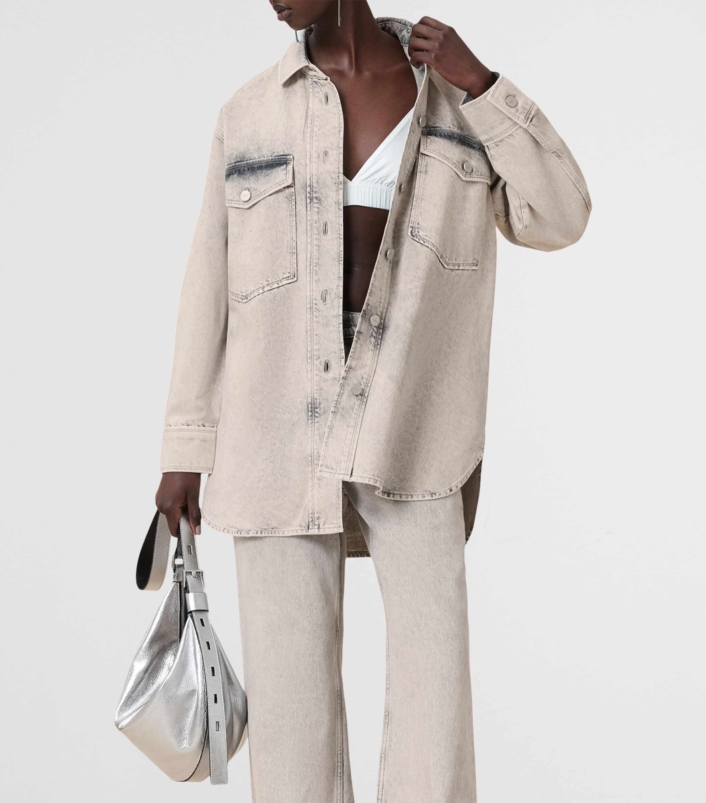 Organic Denim Faye Mini Shirt Dress SNOW GREY Image 4