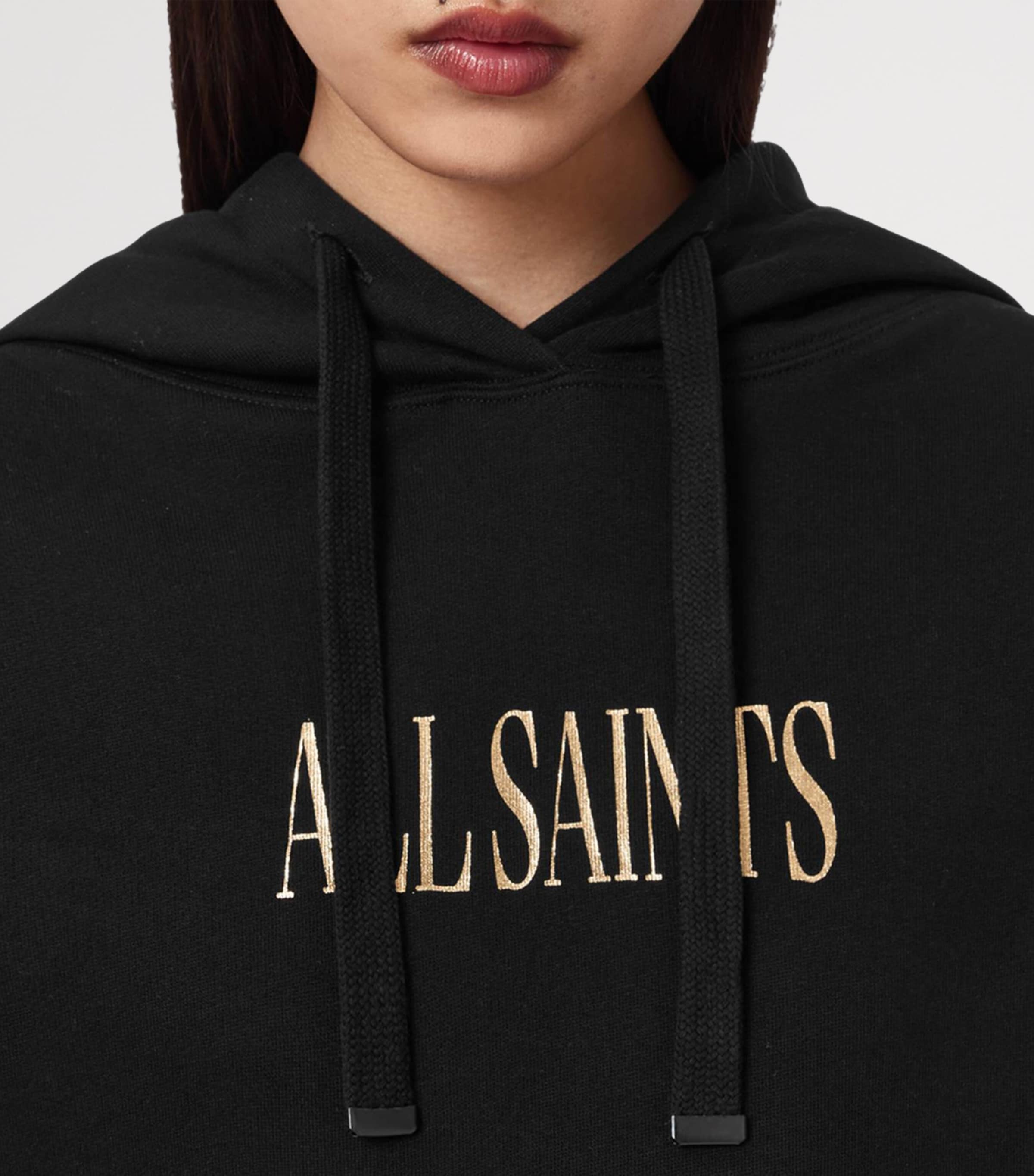 AllSaints Womens Organic Cotton Cora Etie Hoodie Black Image 6
