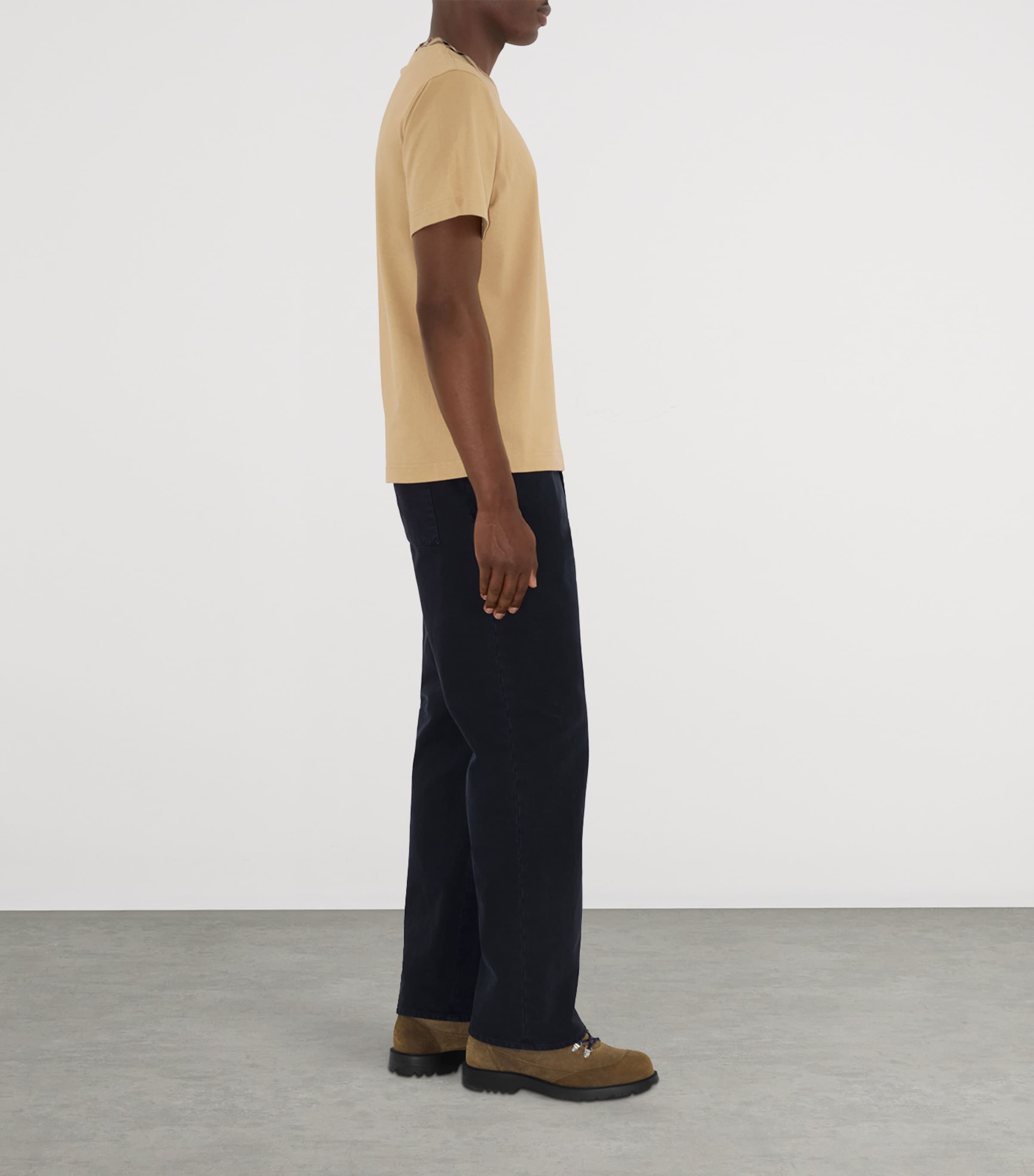 Cotton Check-Neckline T-Shirt FLAX Image 3