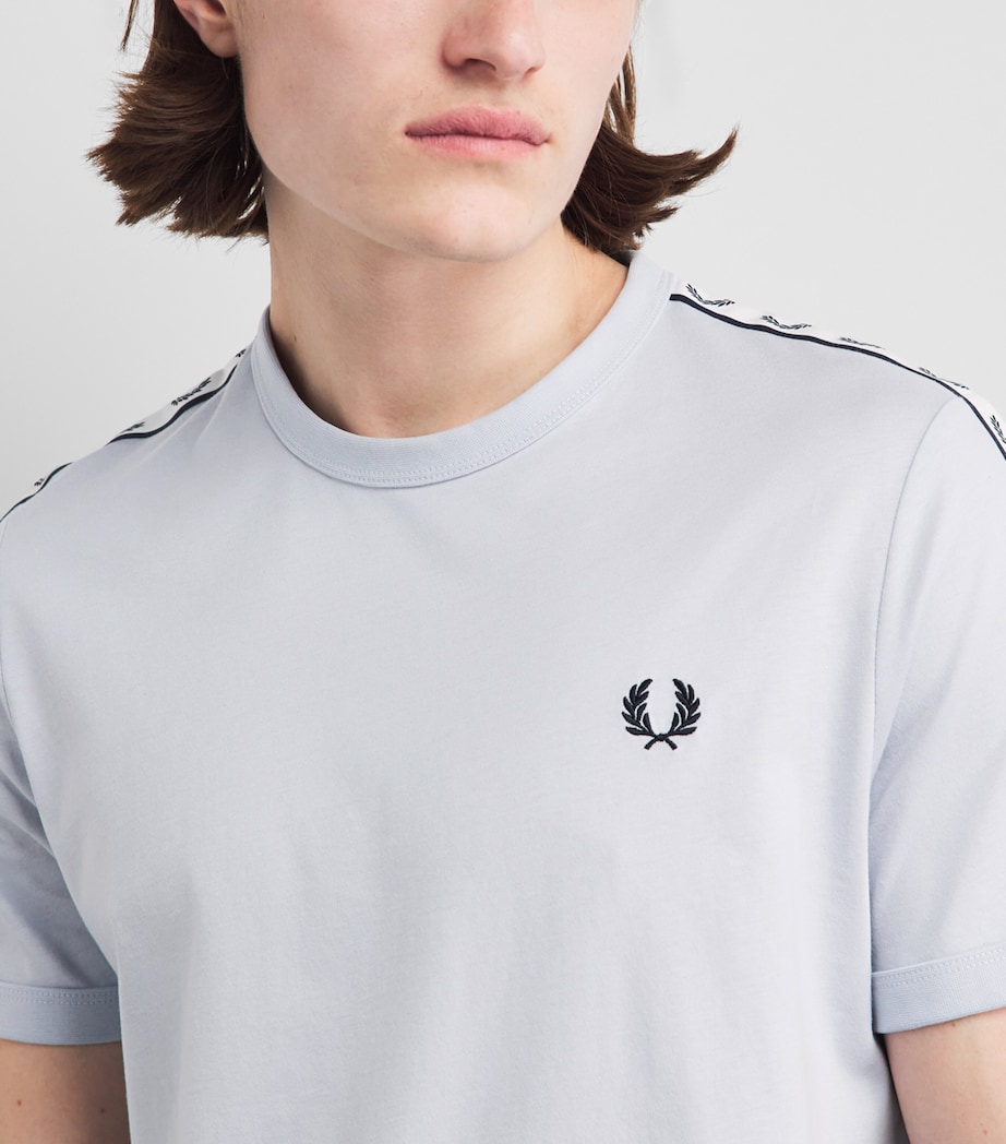Fred Perry Mens Cotton Tape Ringer T-Shirt Dusky Blue Image 3