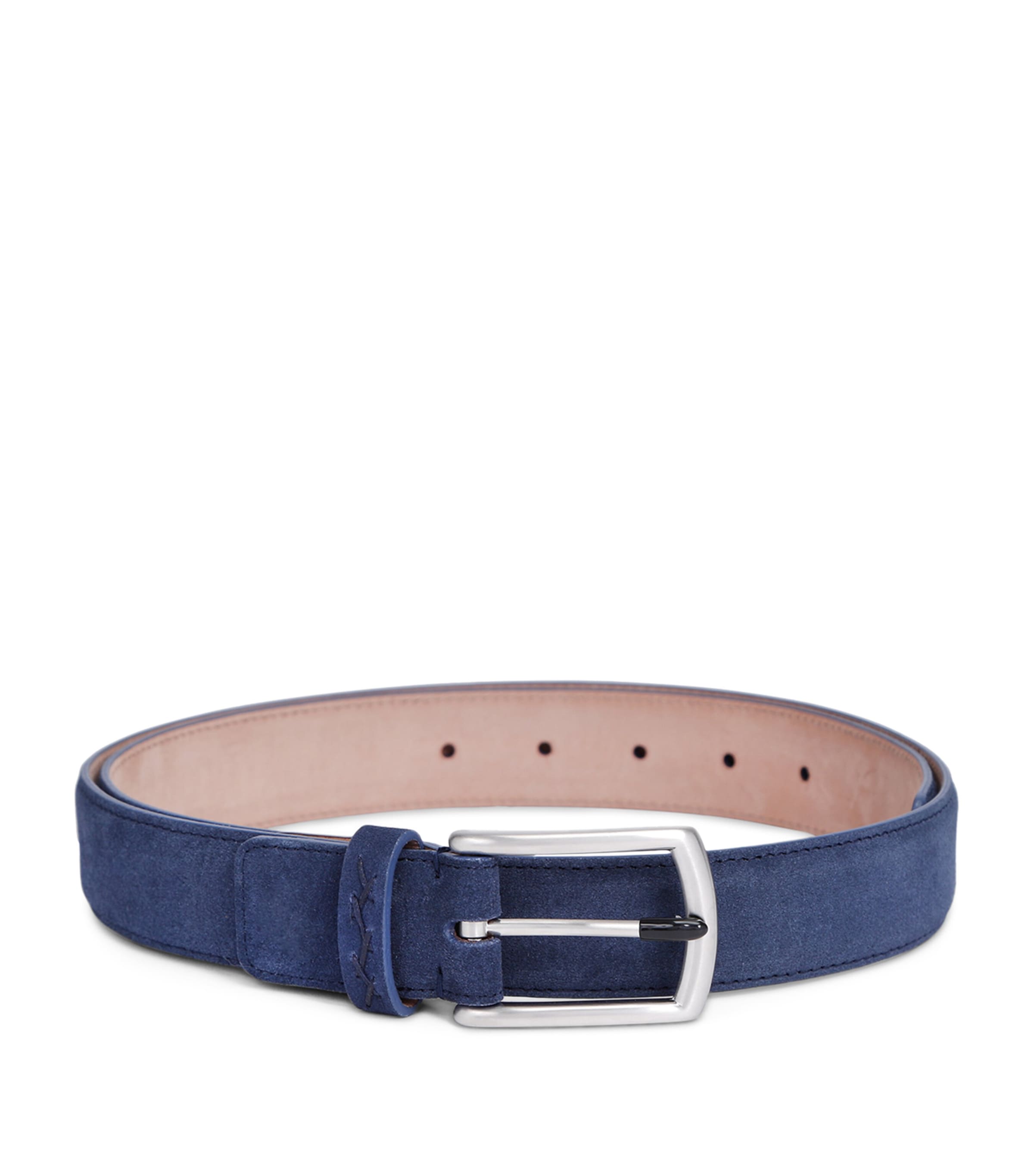 Zegna Suede Triple Stitch Belt In Blue