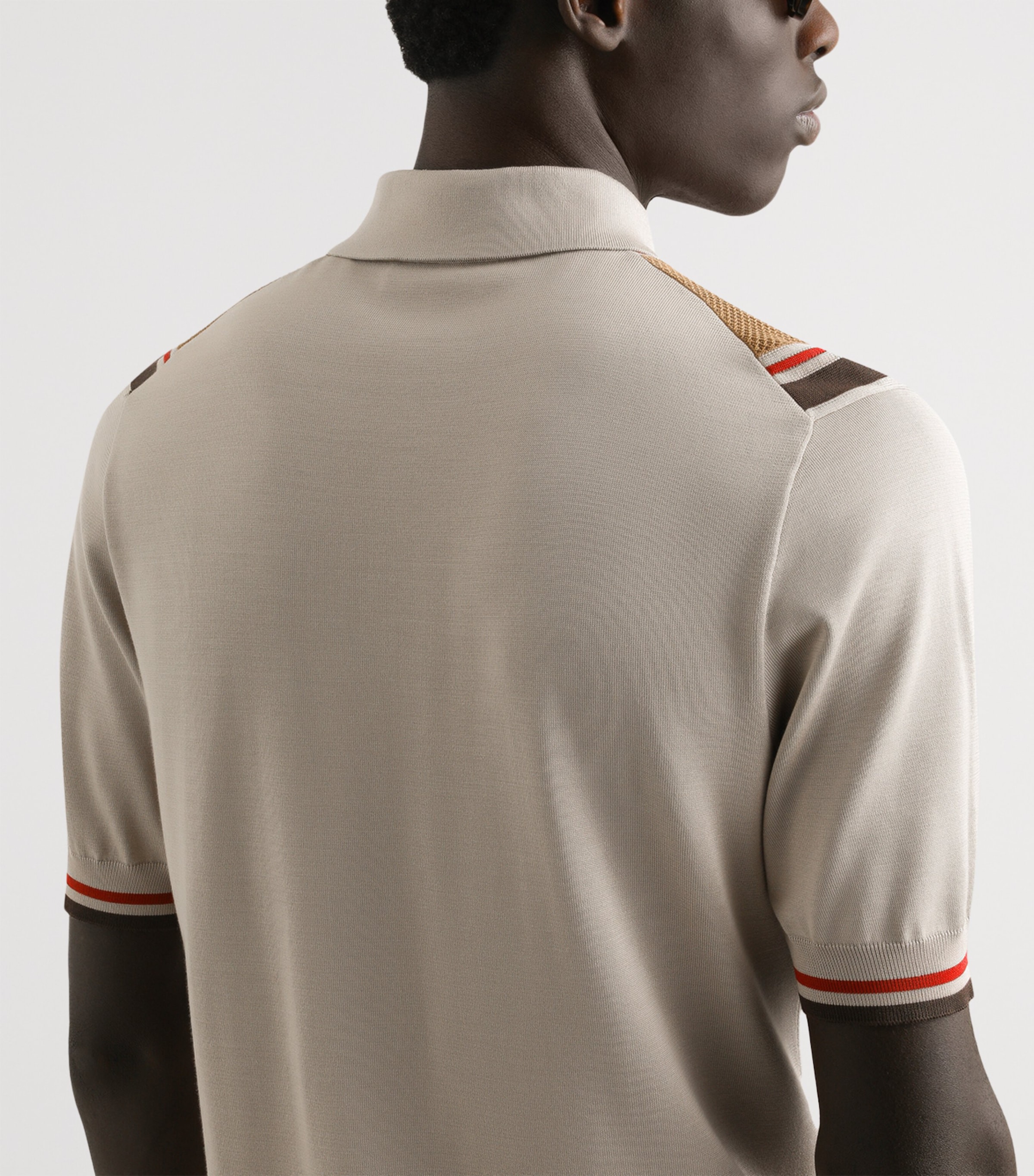 Silk-Blend Stripe Polo Shirt M4149-BEIGE/CAMMELLO Image 4