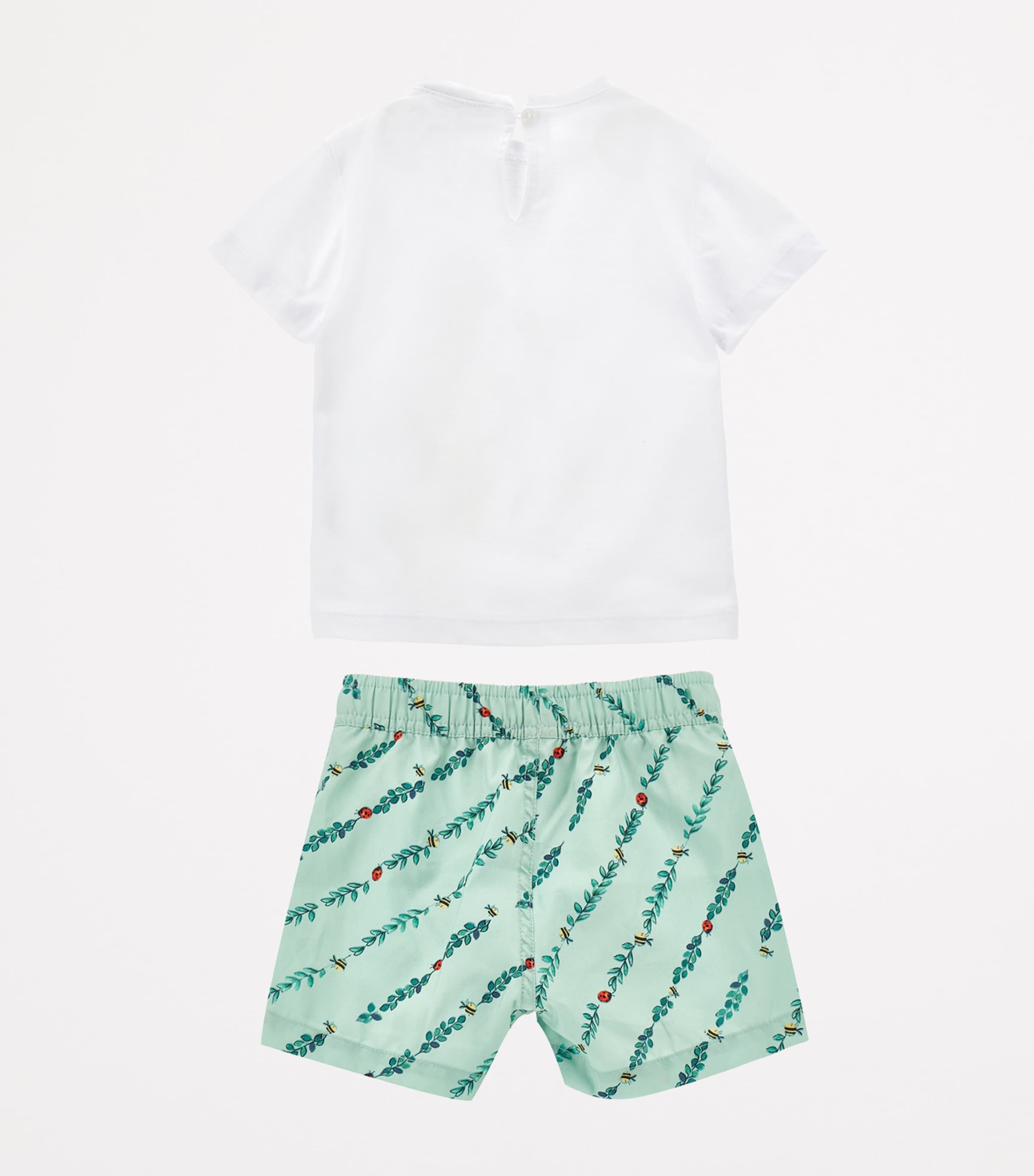 Cotton T-Shirt and Shorts Set (3-36 Months) BIANCO+VERDE GIADA Image 2