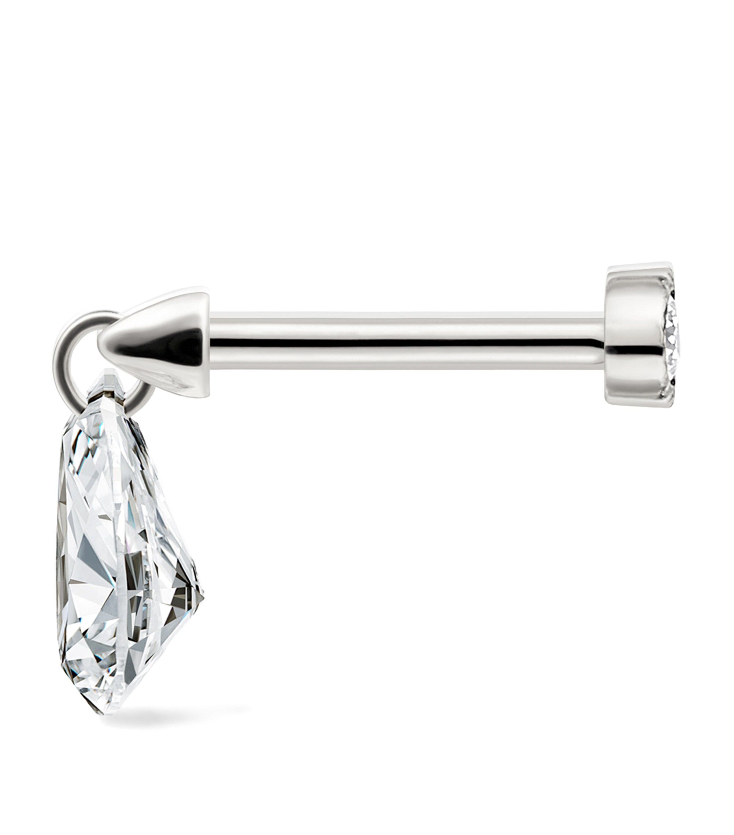White Gold Floating Pear Diamond Charm Threaded Stud Earring (6mm) WHITE GOLD Image 6