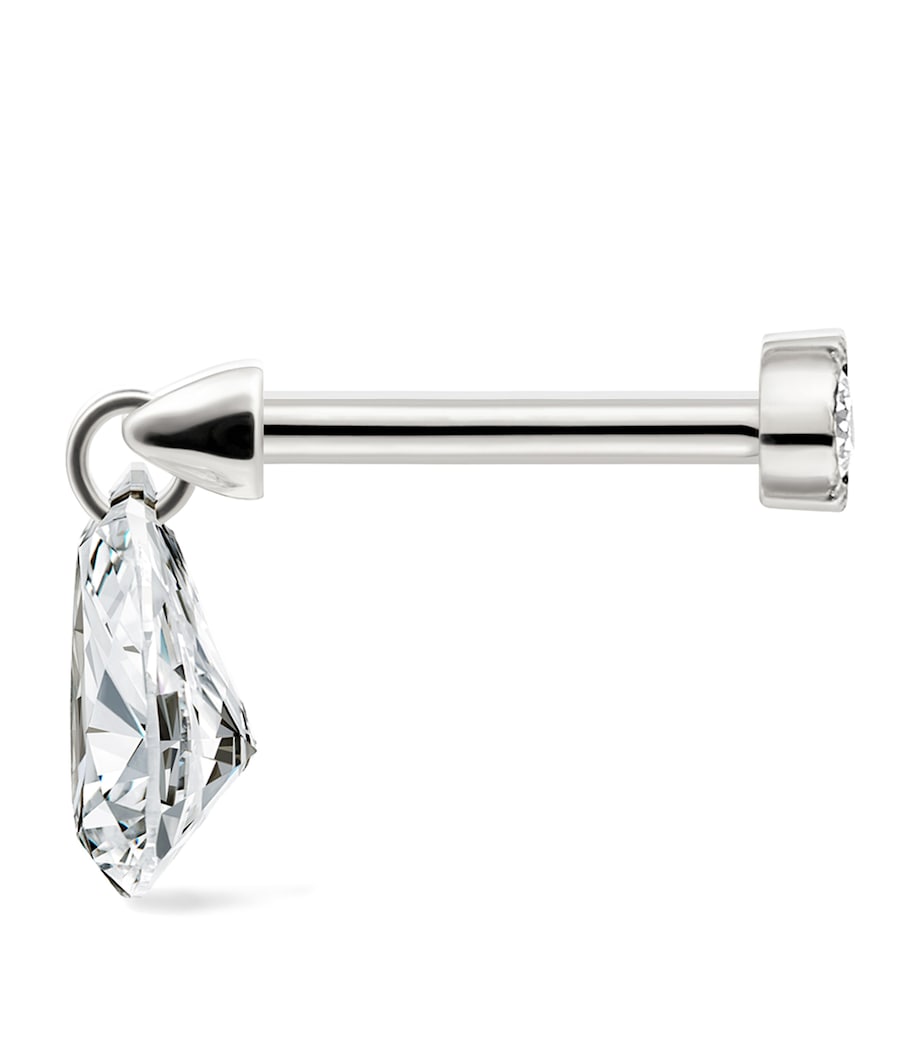 White Gold Floating Pear Diamond Charm Threaded Stud Earring (6mm) WHITE GOLD Image 6