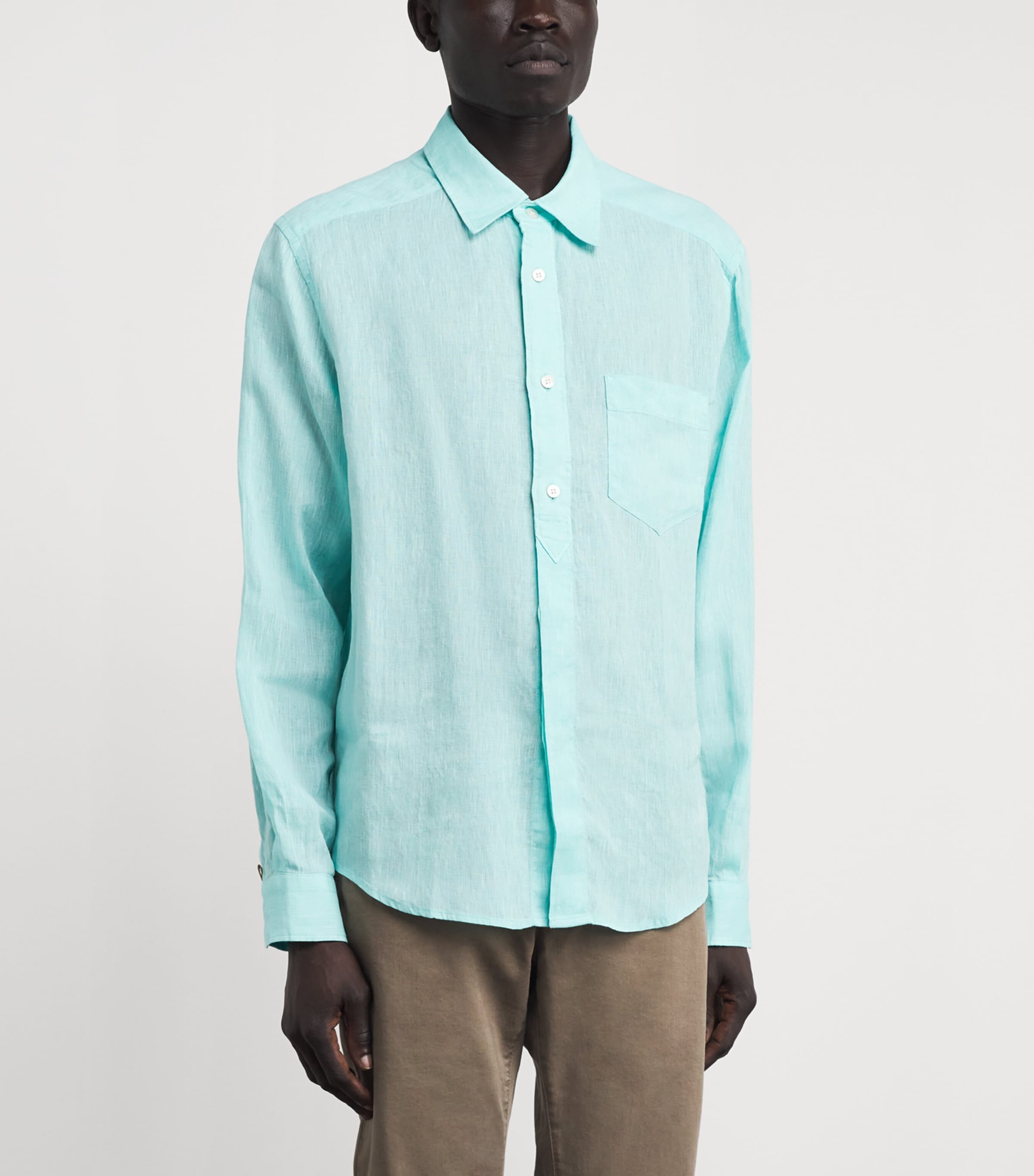 JACOB COHËN Mens Linen Long-Sleeve Shirt Turquoise Image 4