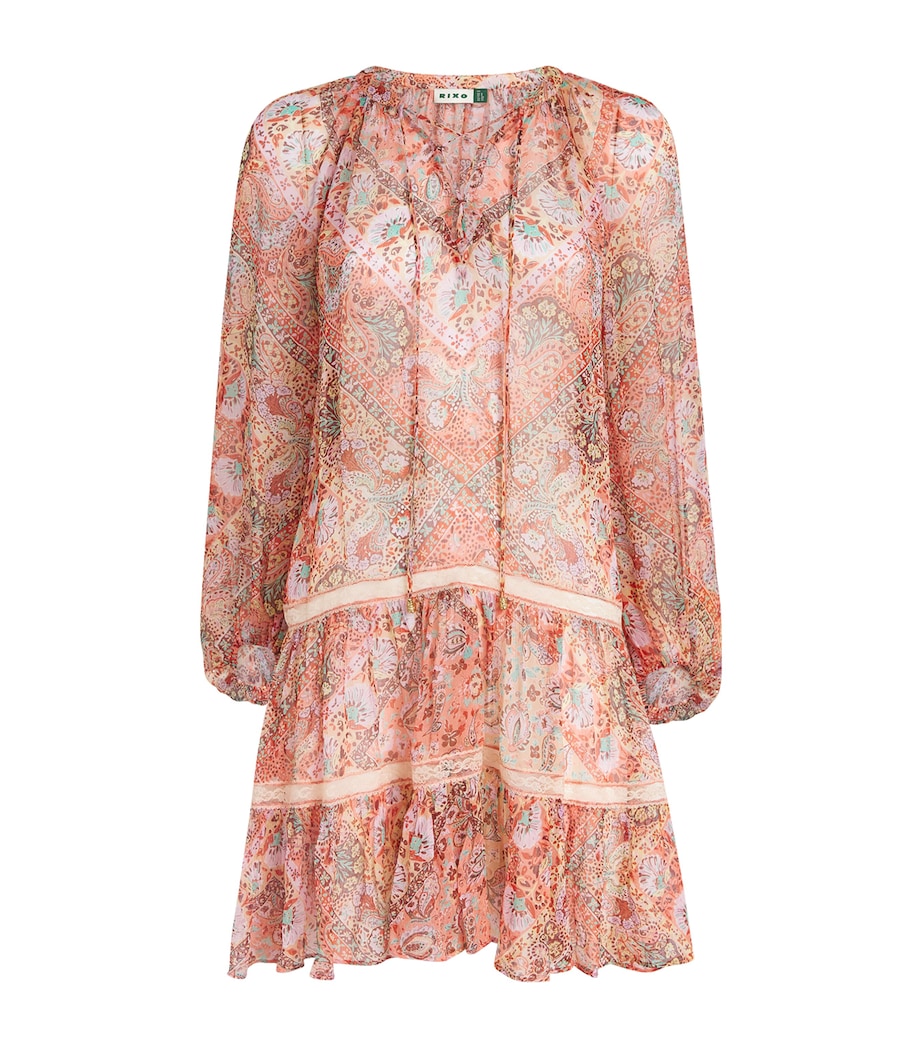 Rixo Womens Floral Miyah Mini Dress Cara Bandana Orange Image 1