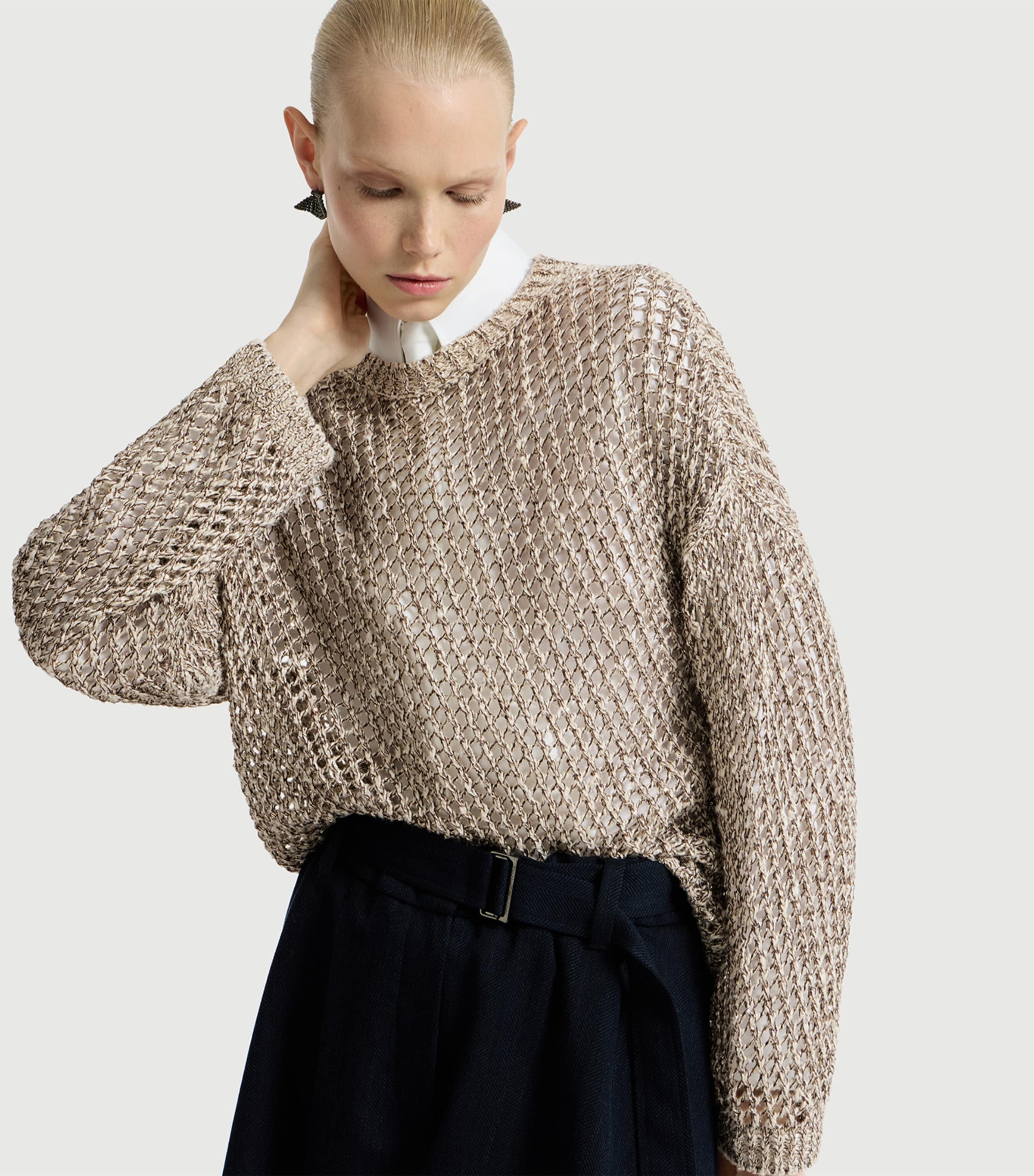 Brunello Cucinelli Womens Silk-Linen-Blend Net Sweater Image 4